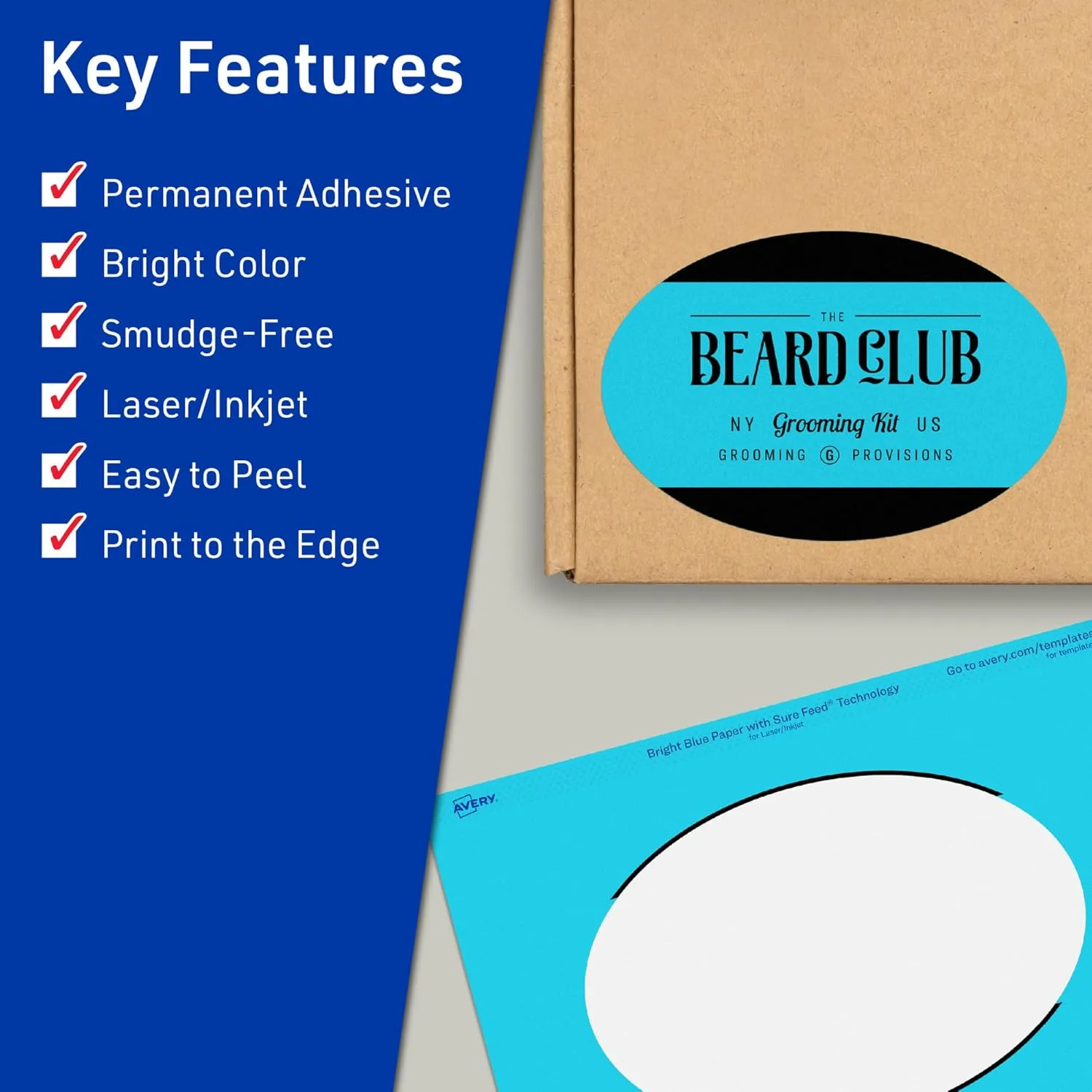 Avery Printable Oval Labels, Sure Feed Technology, 4" x 6", Bright Blue Labels, Print-to-The-Edge, Laser/Inkjet Printable