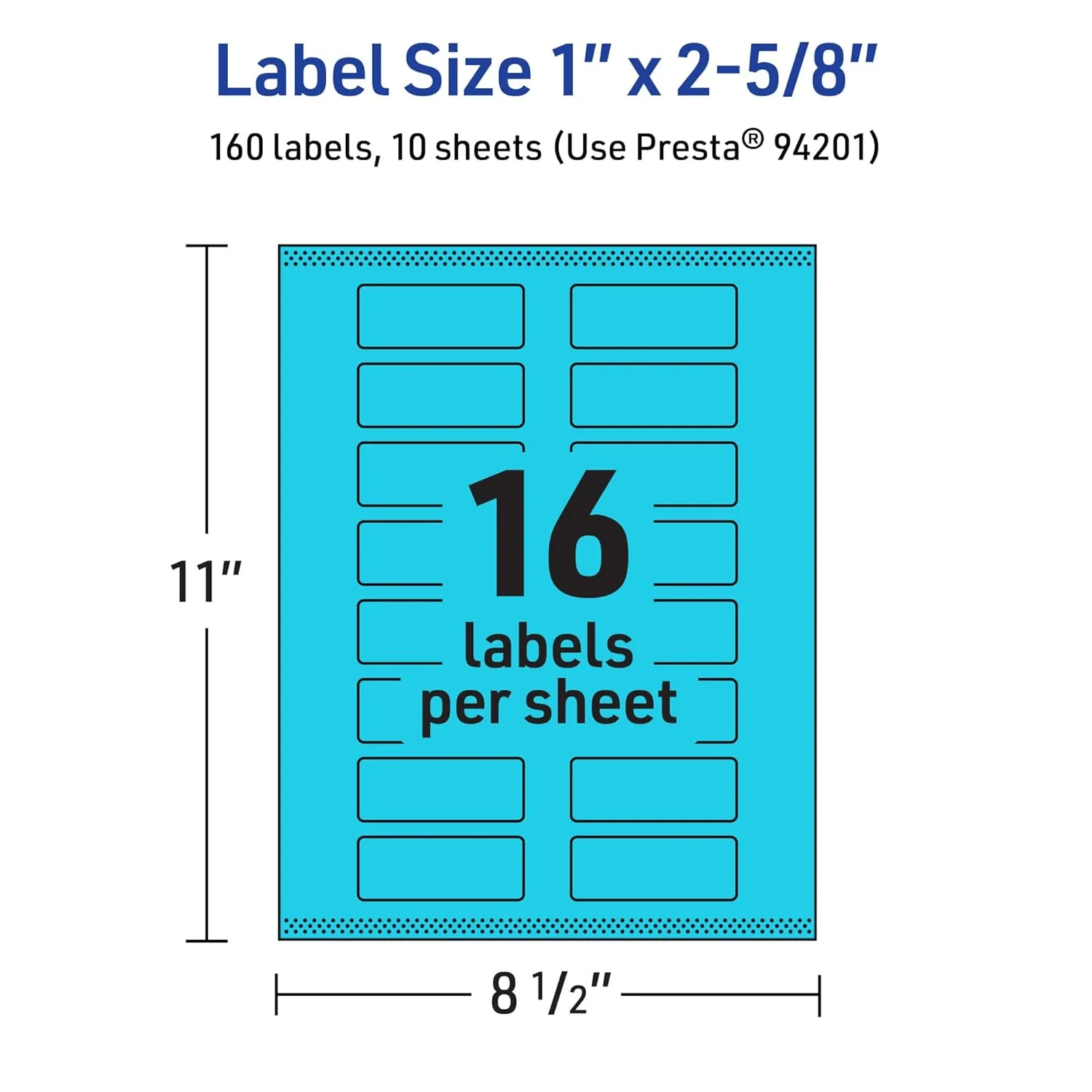 Avery Printable Rectangle Labels, Sure Feed Technology, 1" x 2-5/8", Bright Blue Labels, Print-to-The-Edge