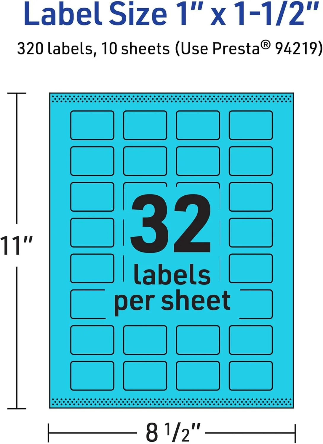 Avery Printable Rectangle Labels, Sure Feed Technology, 1" x 1-1/2", Bright Blue Labels, Print-to-The-Edge