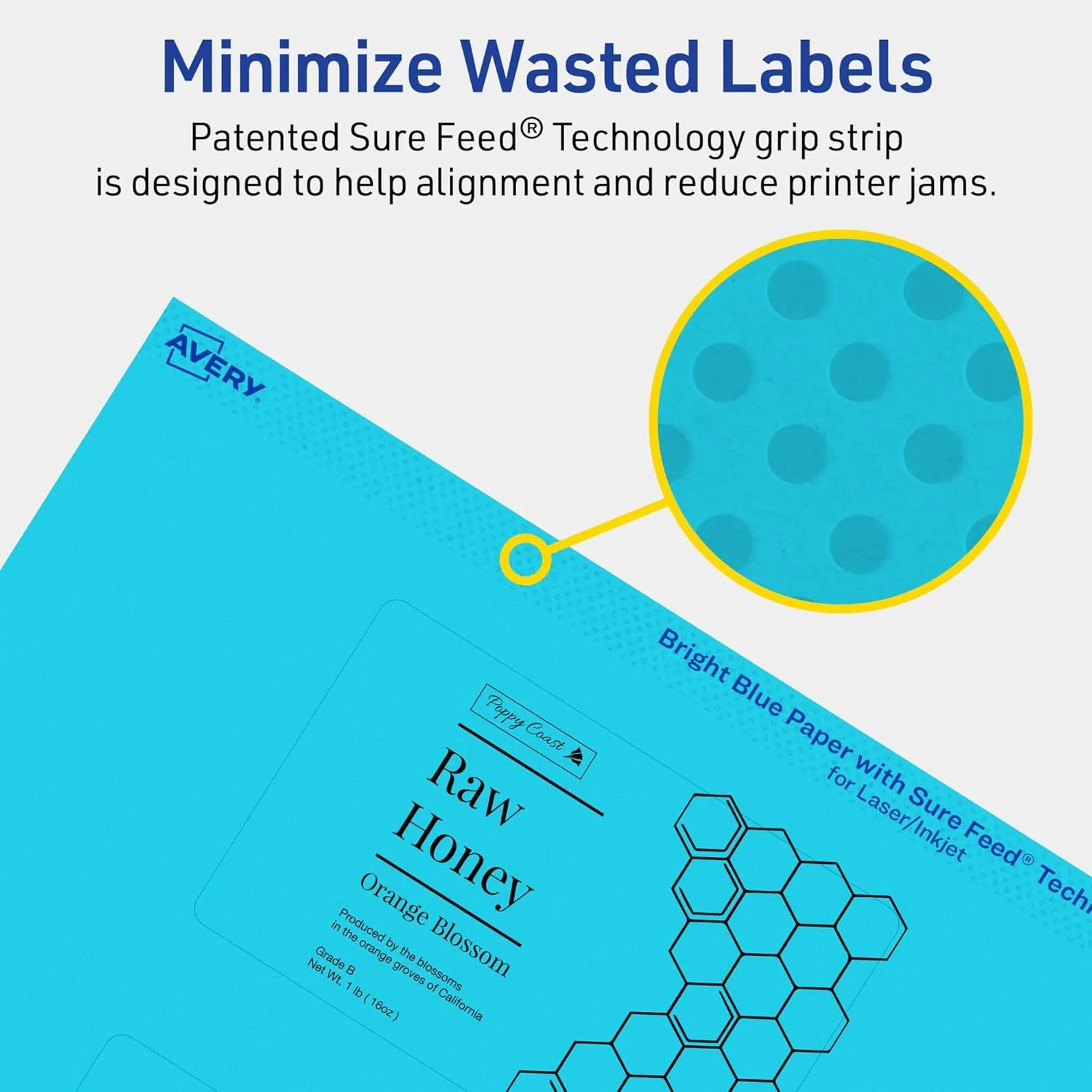 Avery Printable Rectangle Labels, Sure Feed Technology, 2-1/2" x 4", Bright Blue Labels, Print-to-The-Edge
