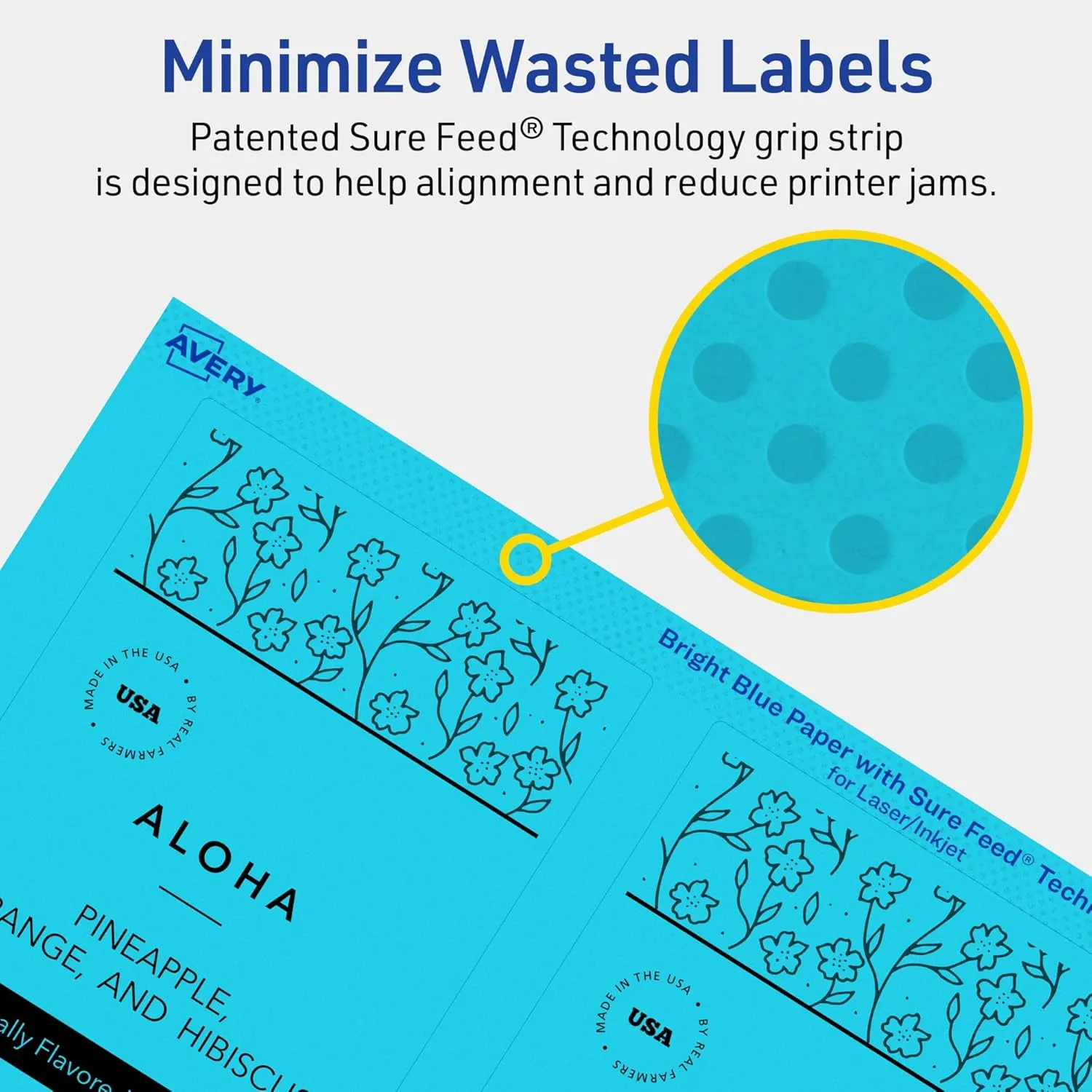 Avery Printable Rectangle Labels, Sure Feed Technology, 5" x 3.5", Bright Blue Labels, Laser/Inkjet Printable, 40 Total