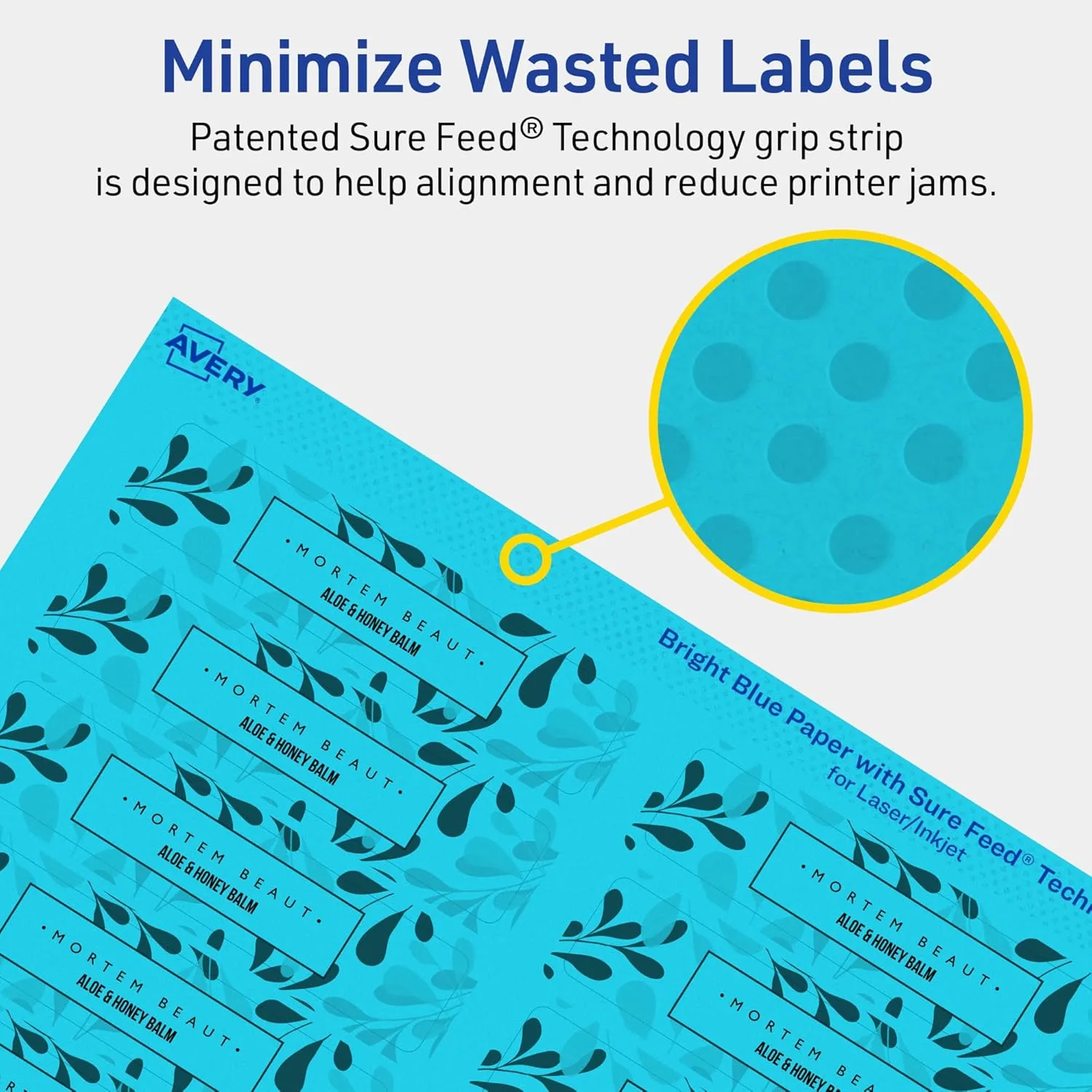 Avery Printable Rectangle Labels, Sure Feed Technology, 3/4" x 3-1/2", Bright Blue