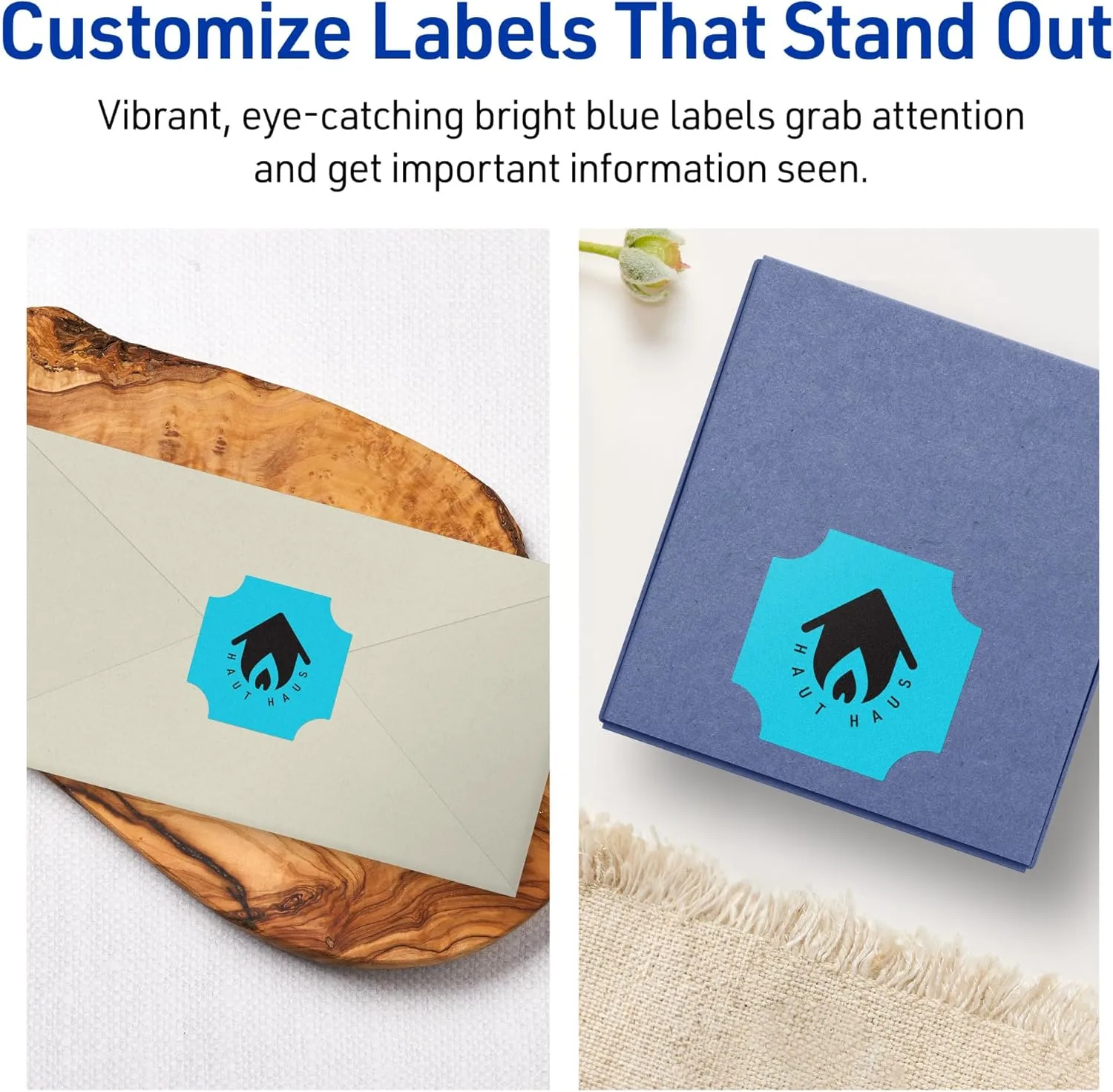Avery Printable Square Scalloped Labels, Sure Feed Technology, 1-5/8" x 1-5/8", Bright Blue Labels, Print-to-The-Edge