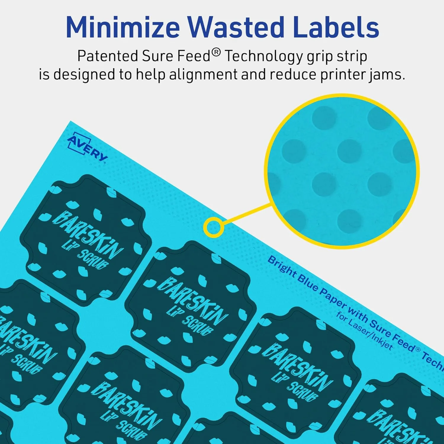 Avery Printable Square Scalloped Labels, Sure Feed Technology, 1-5/8" x 1-5/8", Bright Blue Labels, Print-to-The-Edge