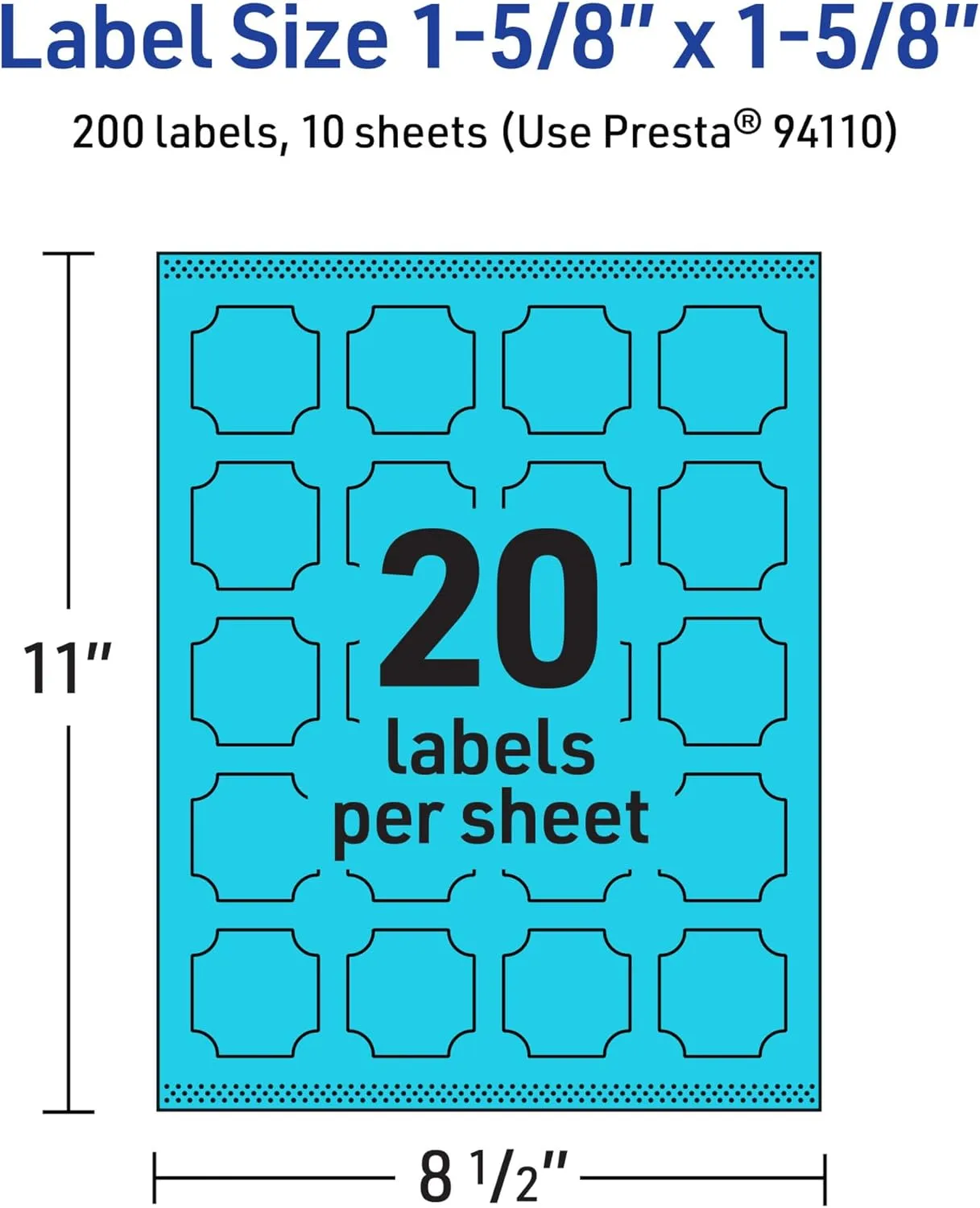 Avery Printable Square Scalloped Labels, Sure Feed Technology, 1-5/8" x 1-5/8", Bright Blue Labels, Print-to-The-Edge