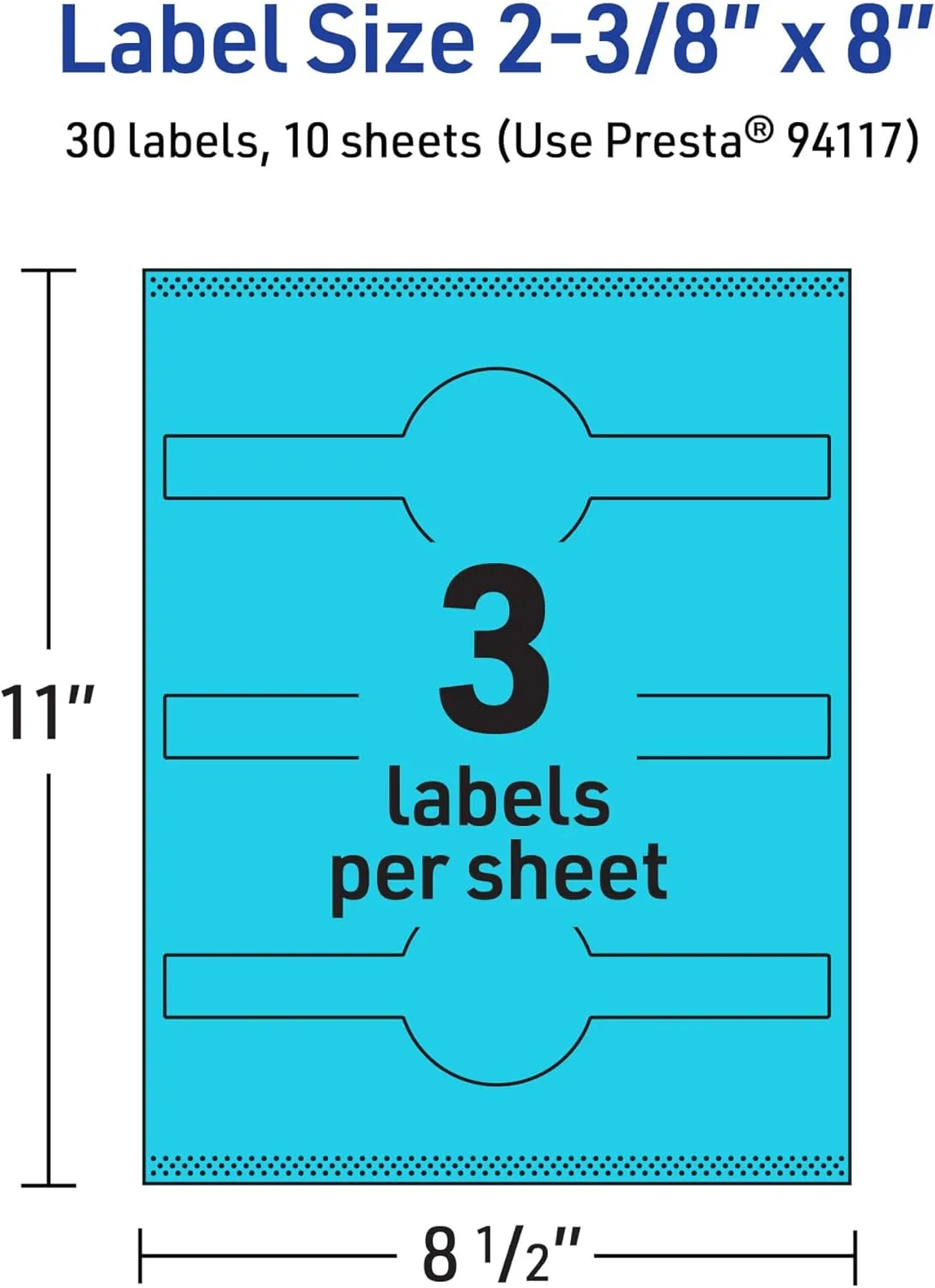 Avery Printable Wraparound Band Labels, Sure Feed Technology, 2-3/8" x 8", Bright Blue, Cigar Band Labels