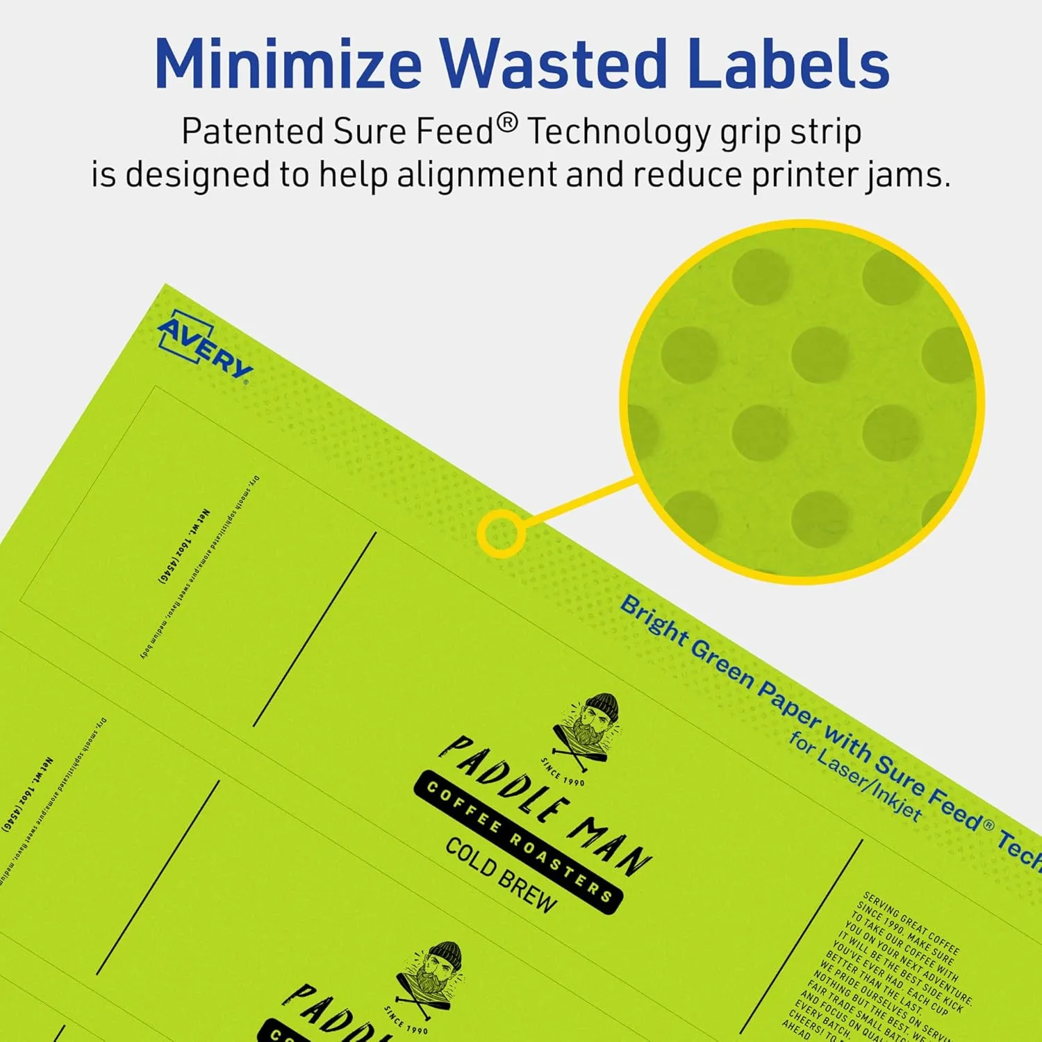 Avery Printable Rectangle Labels, Sure Feed Technology, 1" x 7", Bright Green, Print-to-The-Edge, Laser/Inkjet Printable
