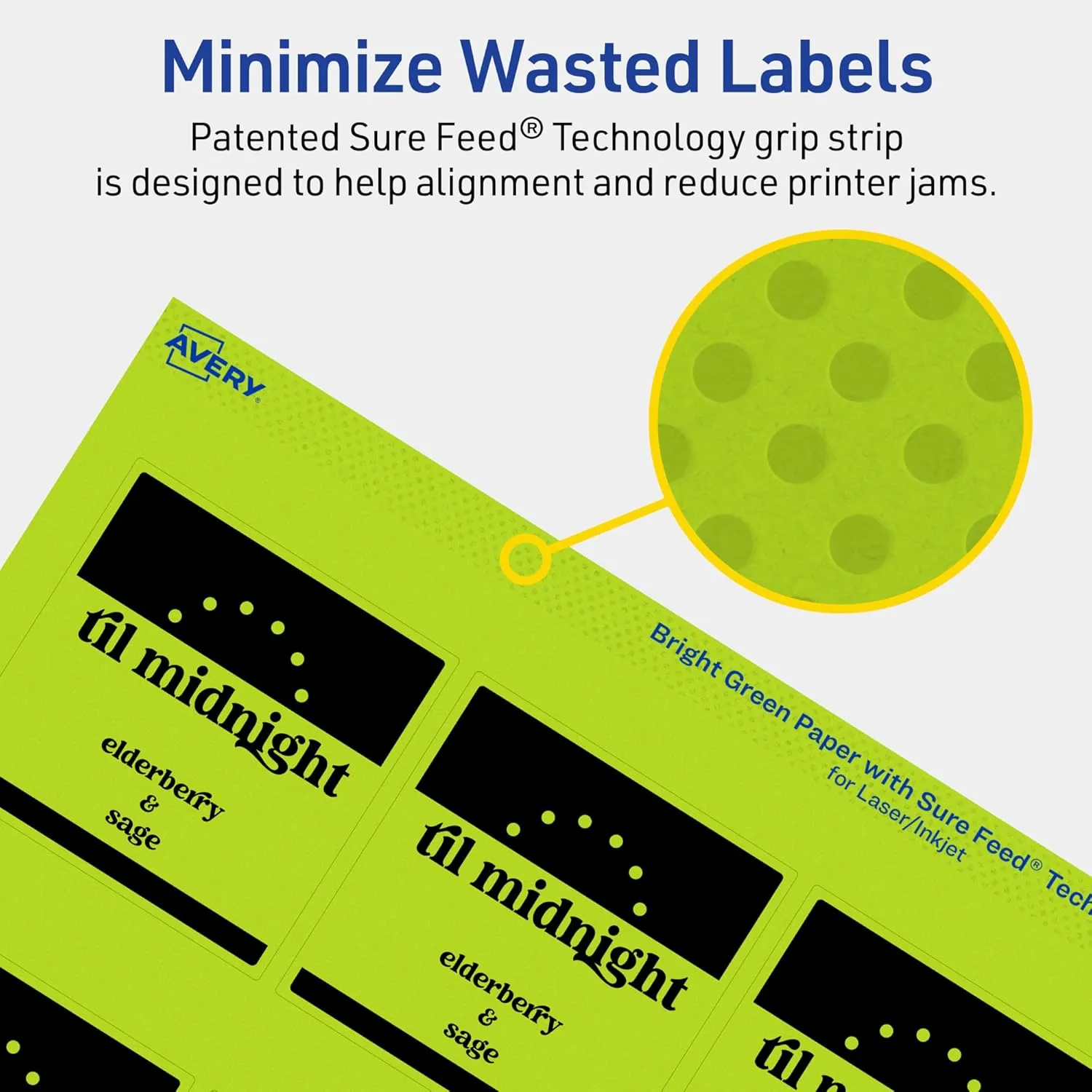 Avery Printable Square Labels, Sure Feed Technology, 2-1/2" x 2-1/2", Bright Green Labels, Laser/Inkjet Printable, 90 Total