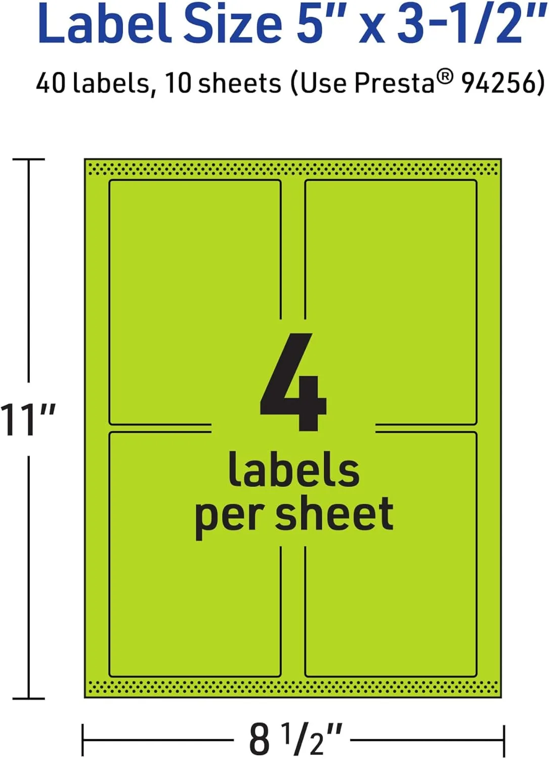 Avery Printable Rectangle Labels, Sure Feed Technology, 5 x 3-1/2, Bright Green