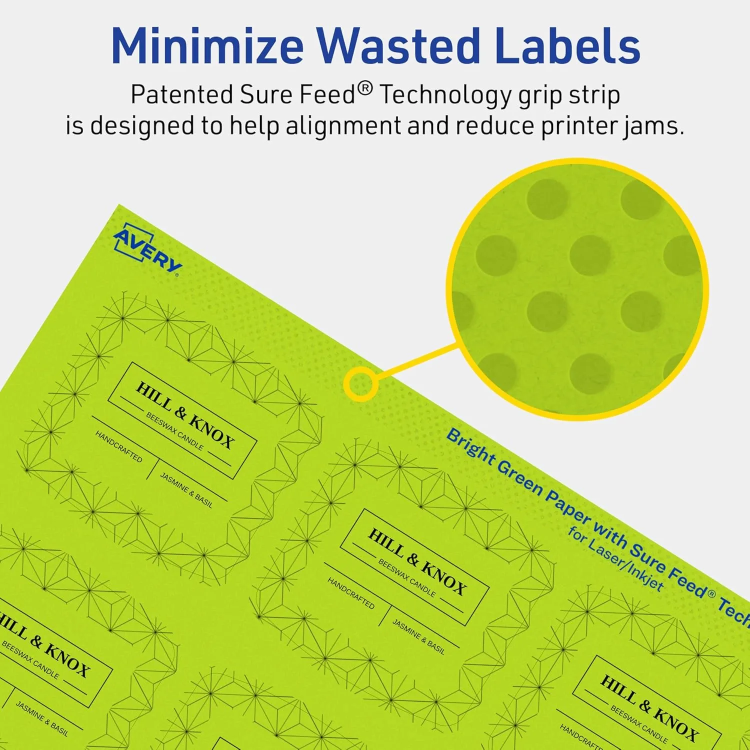 Avery Print-To-The-Edge Labels With Sure Feed Technology, 94124-BGP10, Arched Square, 2in x 2-3/16in, Matte Bright Green