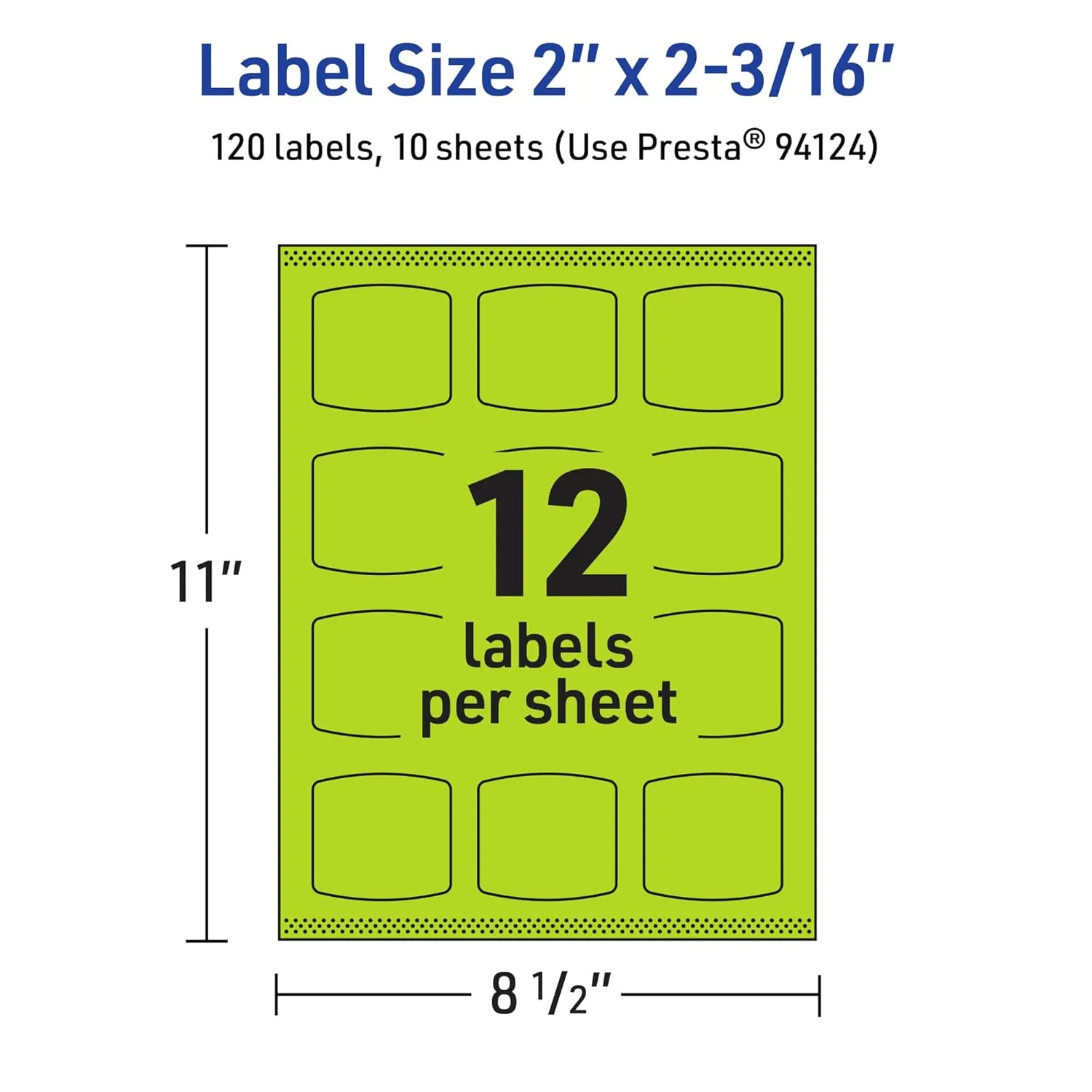 Avery Print-To-The-Edge Labels With Sure Feed Technology, 94124-BGP10, Arched Square, 2in x 2-3/16in, Matte Bright Green