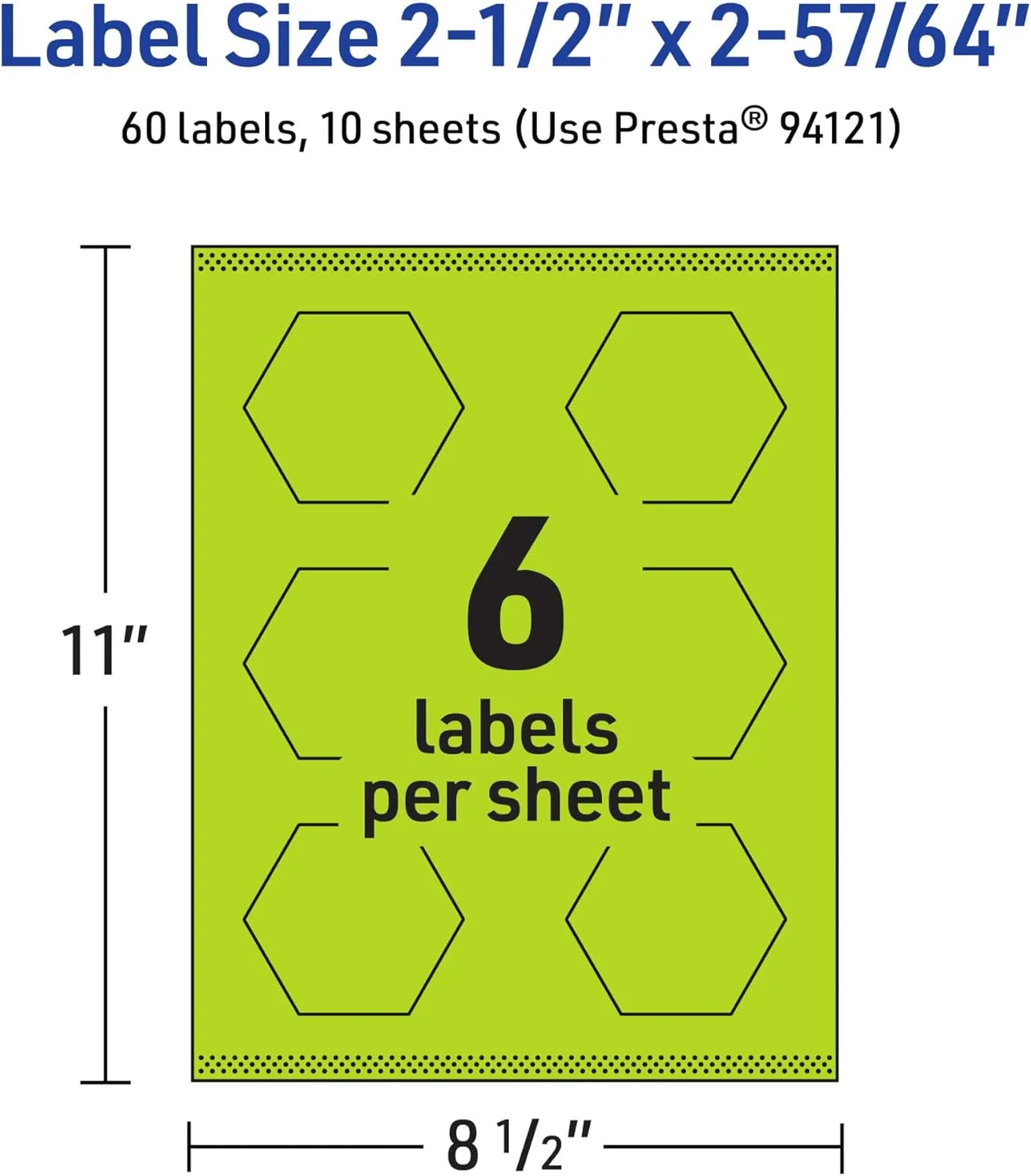 Avery Printable Hexagon Labels, Sure Feed Technology, 2-1/2" x 2-57/64", Bright Green Labels, Print-to-The-Edge