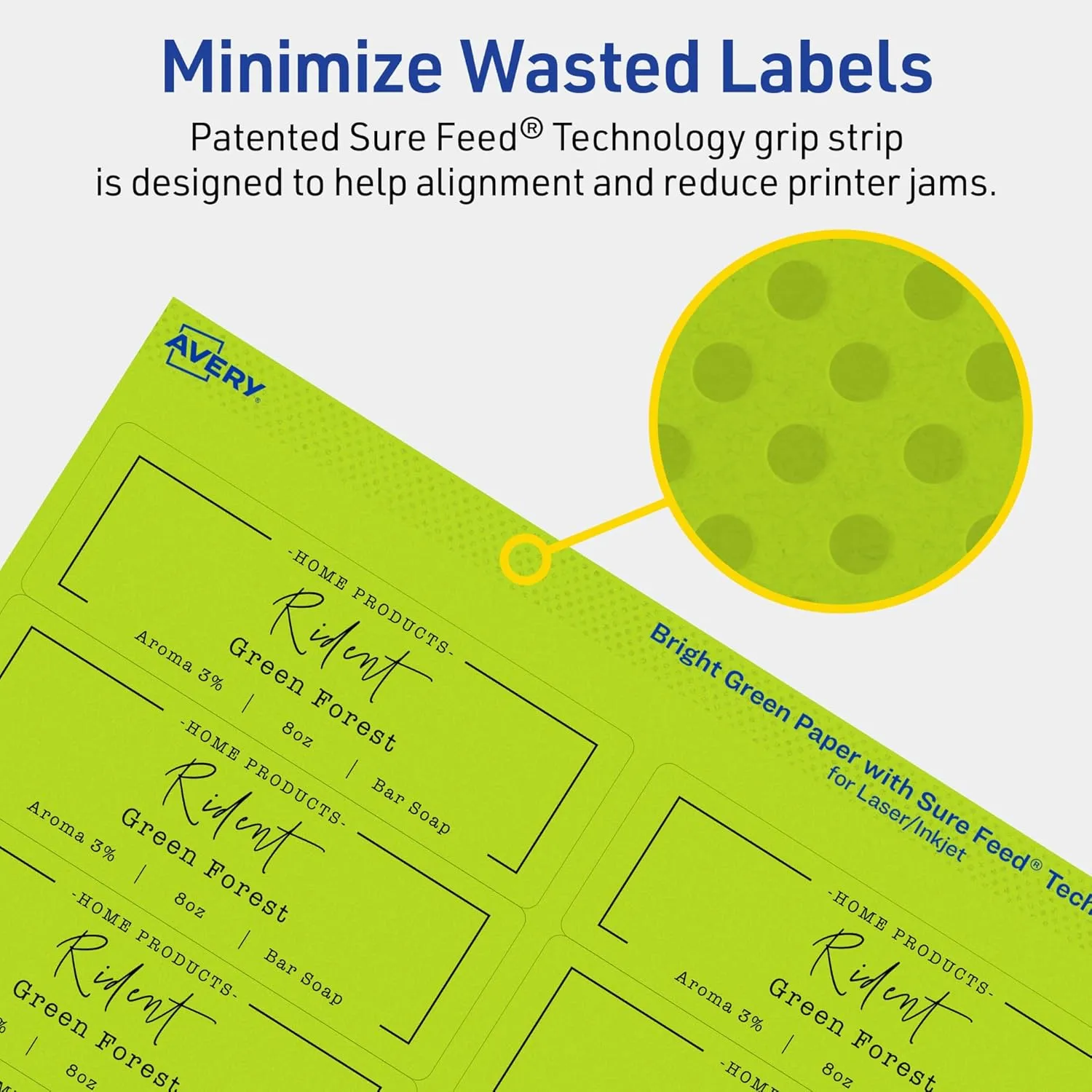 AVERY Printable Rectangle Labels, Sure Feed Technology, 1-1/3" x 4", Bright Green, Laser/Inkjet Printable