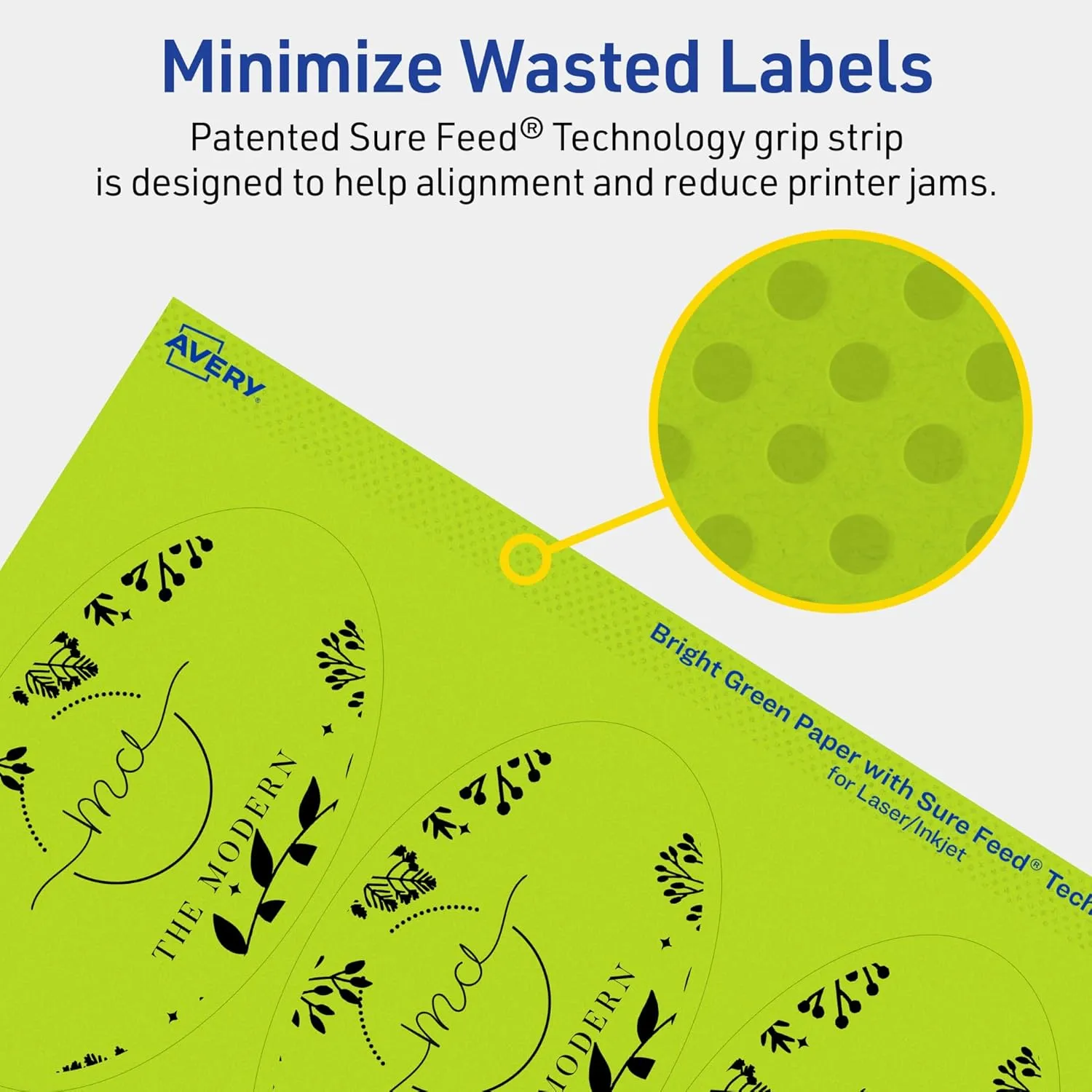 Avery Printable Oval Labels, Sure Feed Technology, 4-1/4" x 2-1/2", Bright Green Labels, Laser/Inkjet Printable, 60 Total