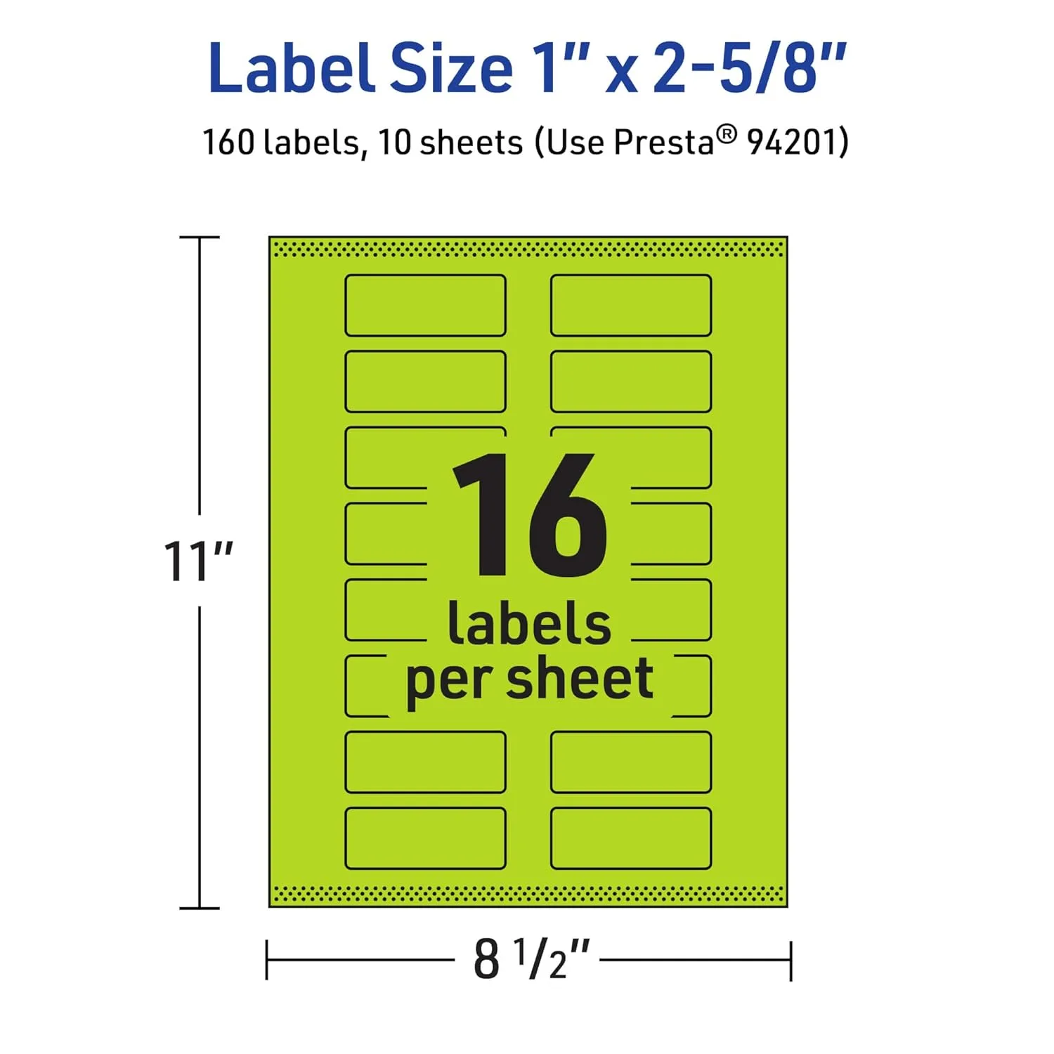 Avery Printable Rectangle Labels, Sure Feed Technology, 1" x 2-5/8", Bright Green Labels, Print-to-The-Edge