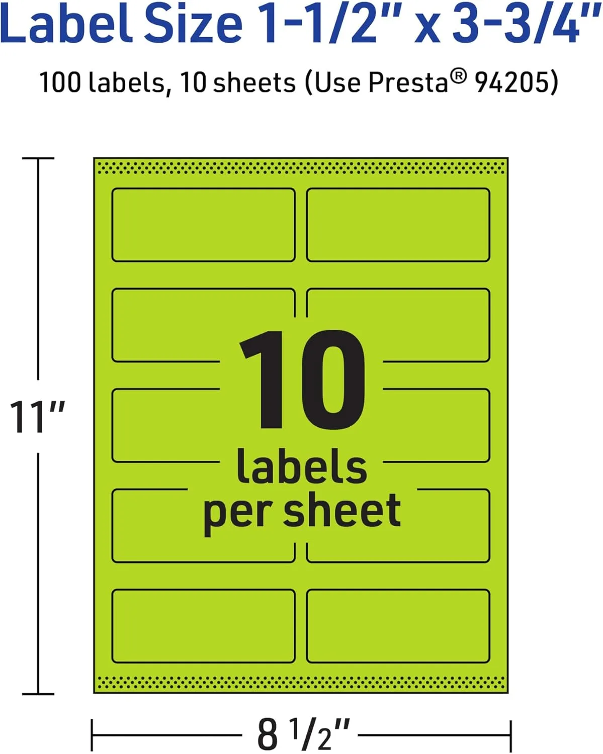 AVERY Printable Rectangle Labels, Sure Feed Technology, 1-1/2" x 3-3/4", Bright Green, Print-to-The-Edge