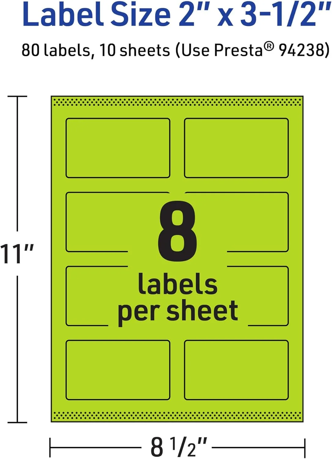 Avery Printable Rectangle Labels, Sure Feed Technology, 2" x 3-1/2", Bright Green Labels, Print-to-The-Edge