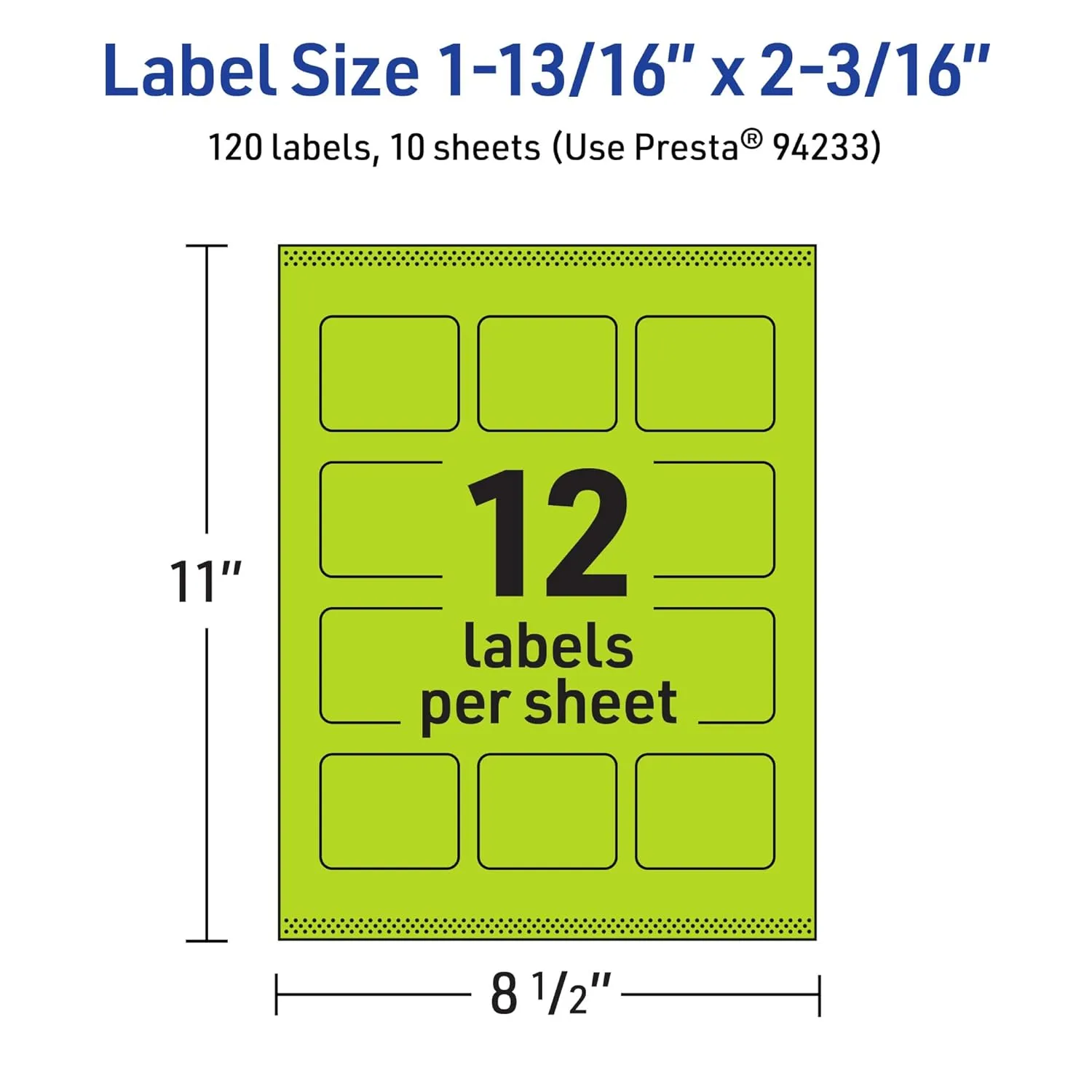 Avery Bright Green Rectangle Printable Labels, Sure Feed, 1-13/16" x 2-3/16"