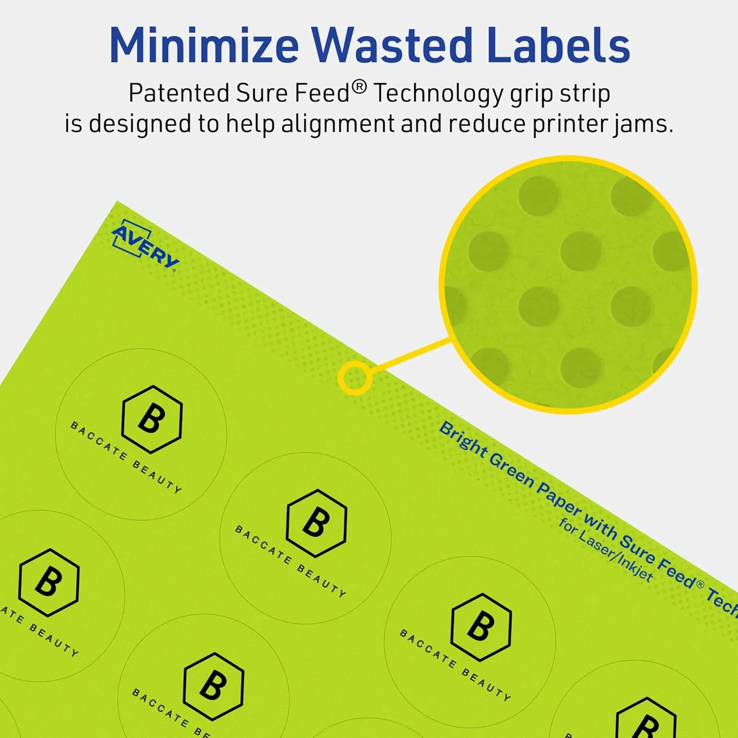Avery Printable Round Labels, Sure Feed Technology, 1-2/3" Diameter, Bright Green Labels, Print-to-The-Edge