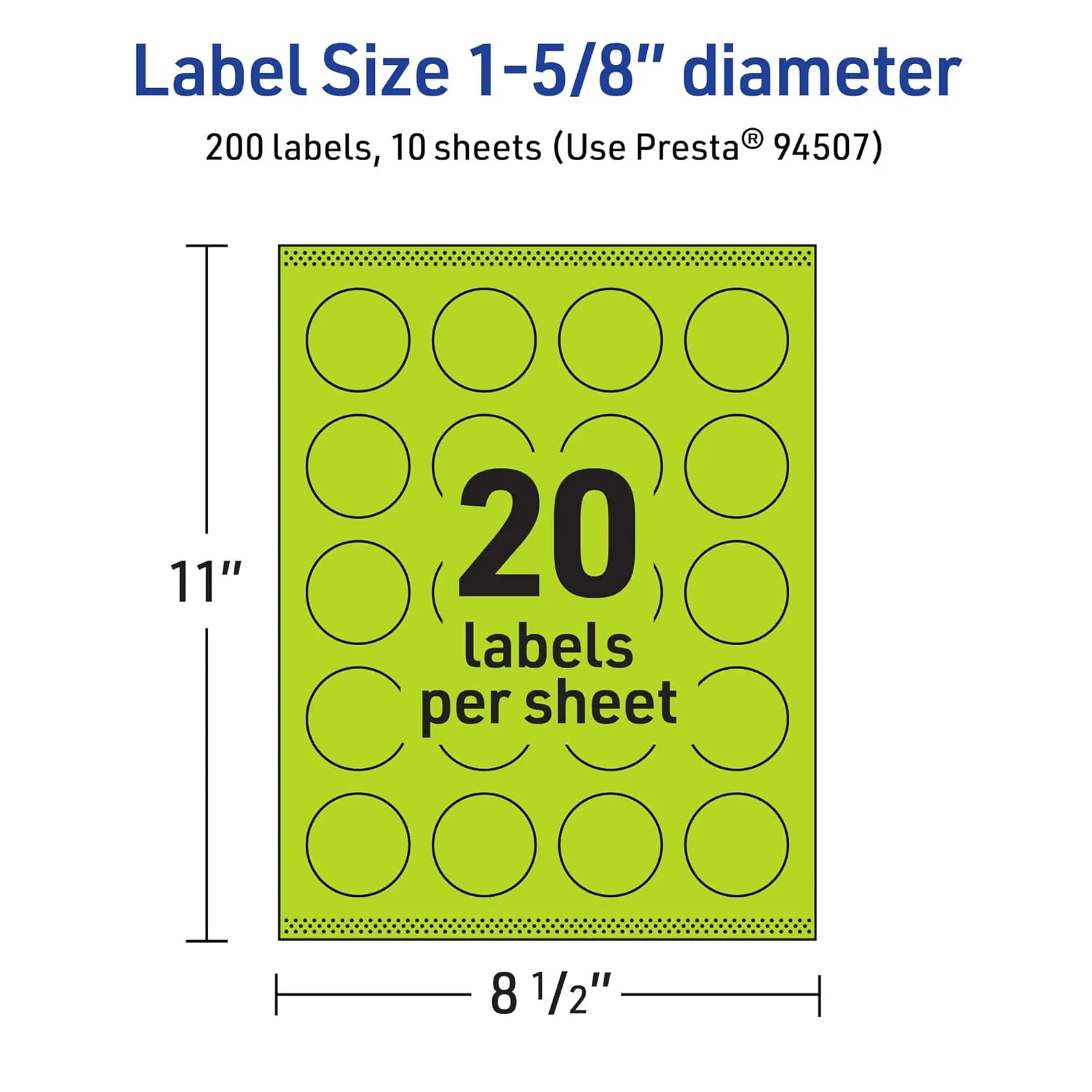 Avery Printable Round Labels, Sure Feed Technology, 1-5/8" Diameter, Bright Green Labels, Print-to-The-Edge