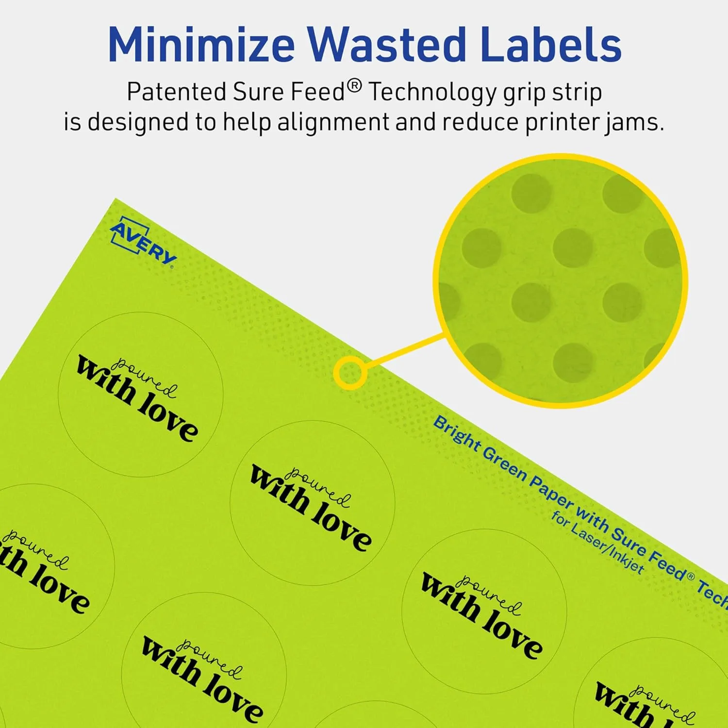 Avery Printable Round Labels, Sure Feed Technology, 1-5/8" Diameter, Bright Green Labels, Print-to-The-Edge