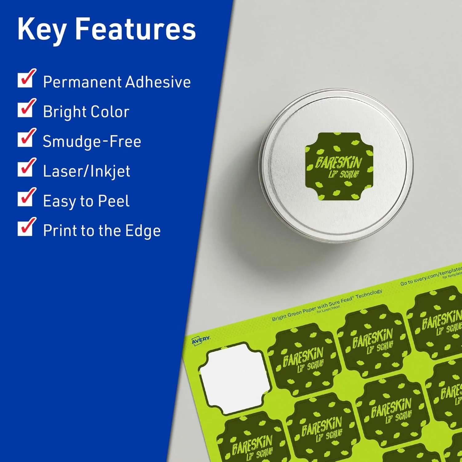 AVERY Printable Square Scalloped Labels, Sure Feed Technology