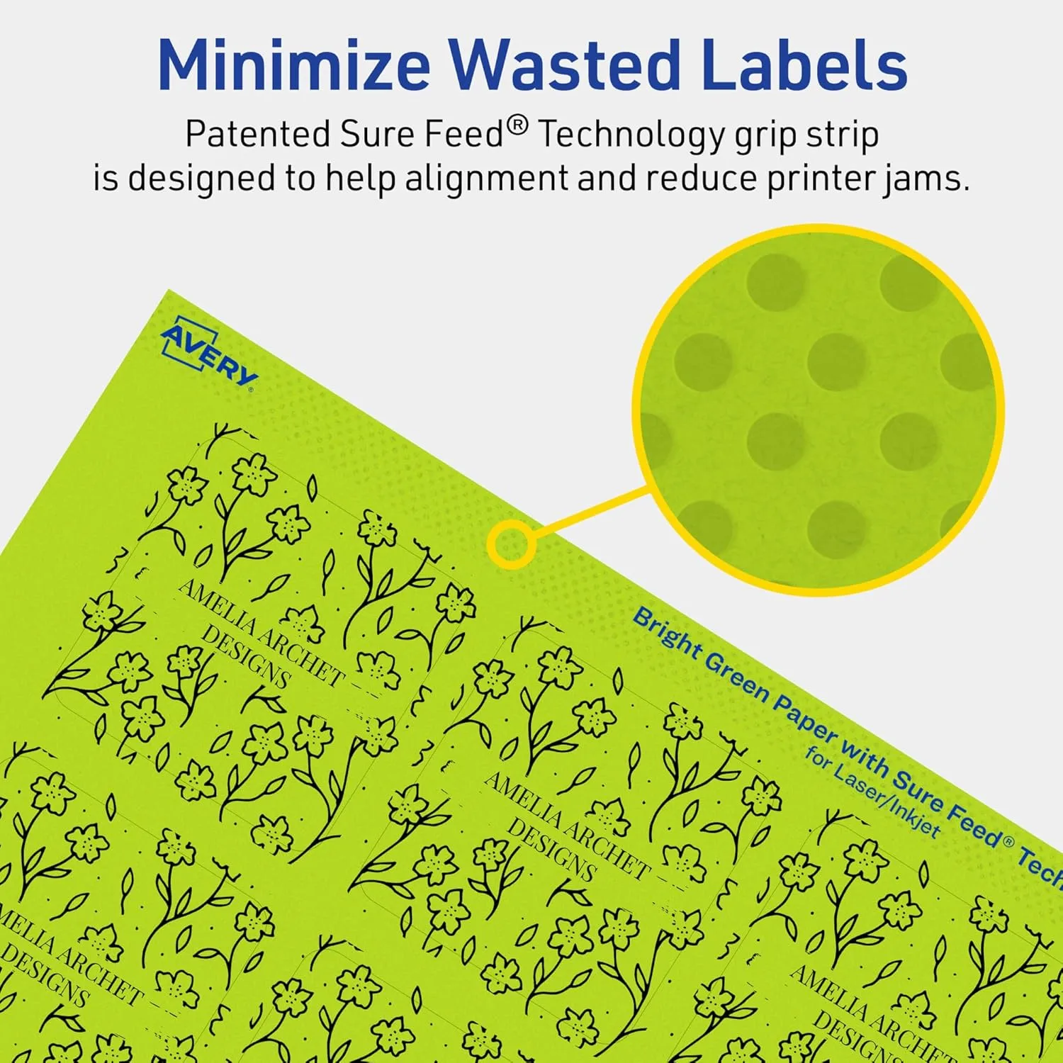 Avery Printable Square Labels, Sure Feed Technology, 2-1/8" x 2-1/8", Bright Green Labels, Print-to-The-Edge