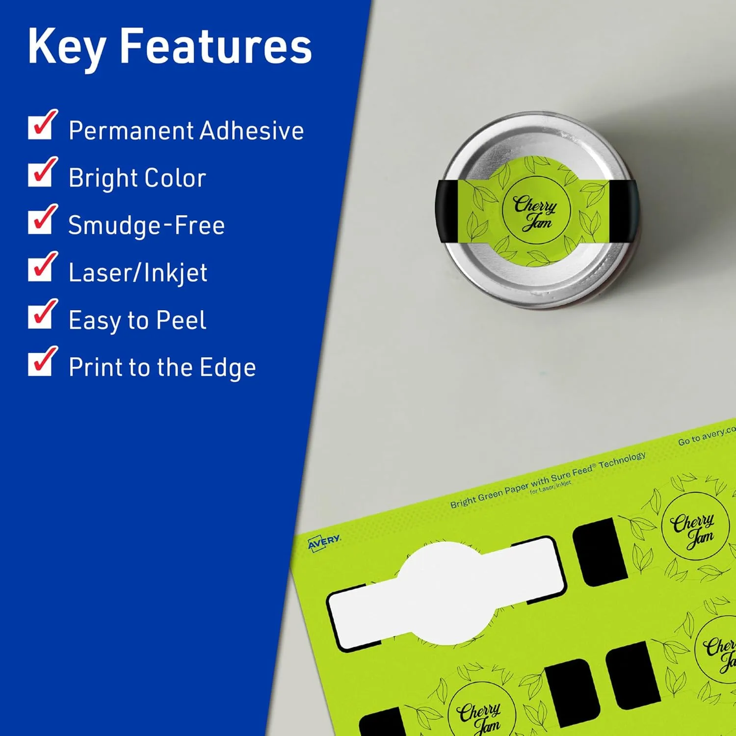 Avery Printable Wraparound Band Labels, Sure Feed Technology, 1.5" x 3.5", Bright Green, Cigar Band Labels