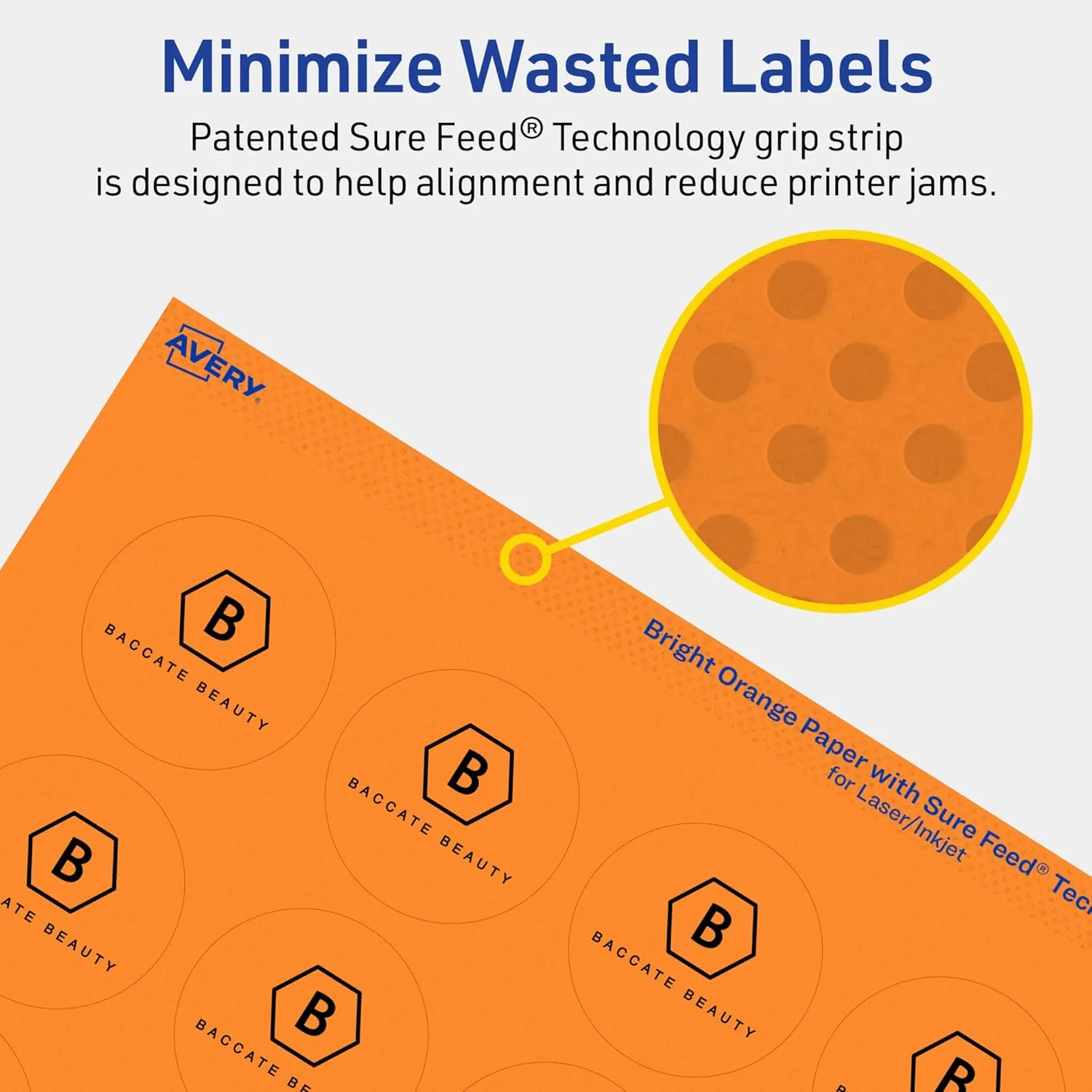 Avery Printable Round Labels, Sure Feed Technology, 1-2/3" Diameter, Bright Orange Labels, Print-to-The-Edge