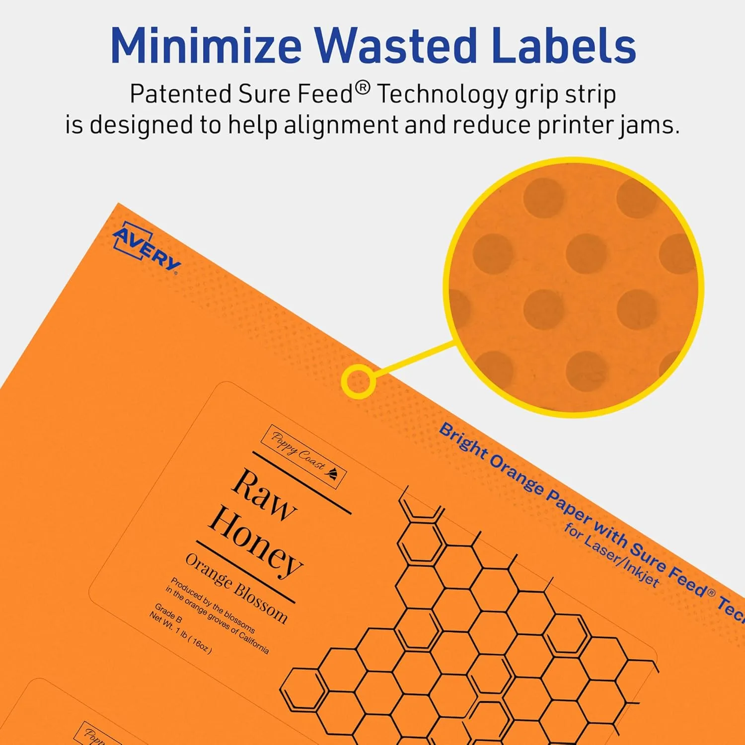 Avery Printable Rectangle Labels, Sure Feed Technology, 2-1/2" x 5", Bright Orange Labels, Print-to-The-Edge