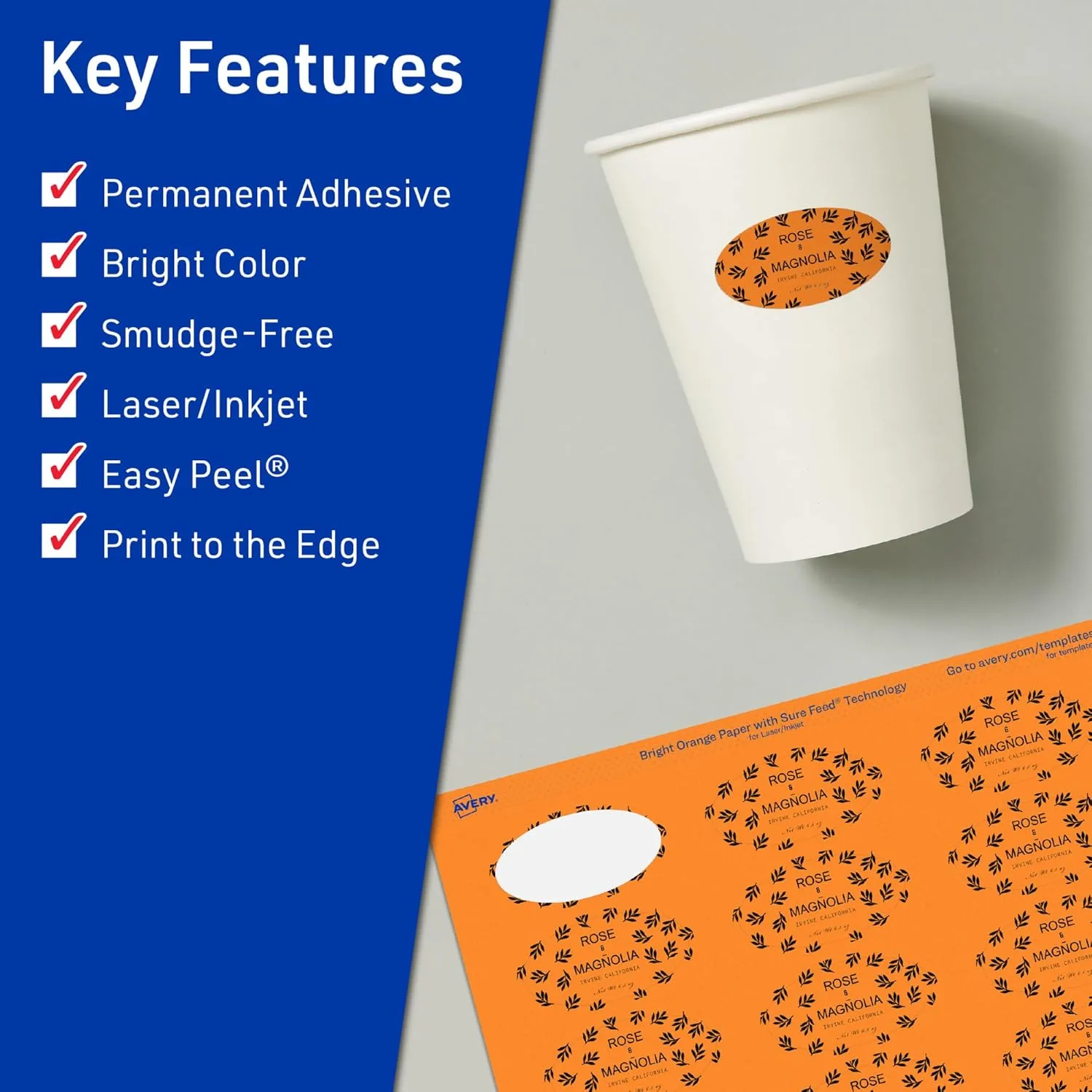 Avery Printable Oval Labels with Sure Feed Technology, Print-to-the-Edge