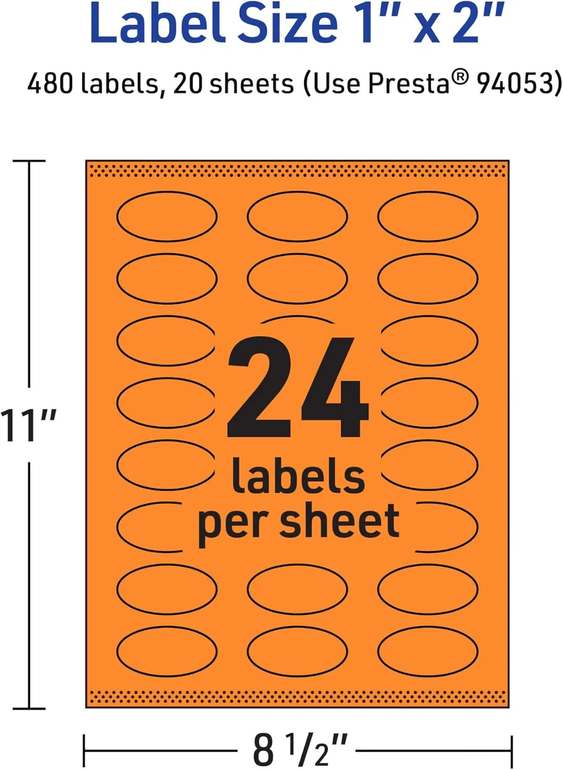 AVERY Printable Oval Labels, Sure Feed Technology, 1" x 2", Bright Orange, Print-to-The-Edge, Laser/Inkjet Printable