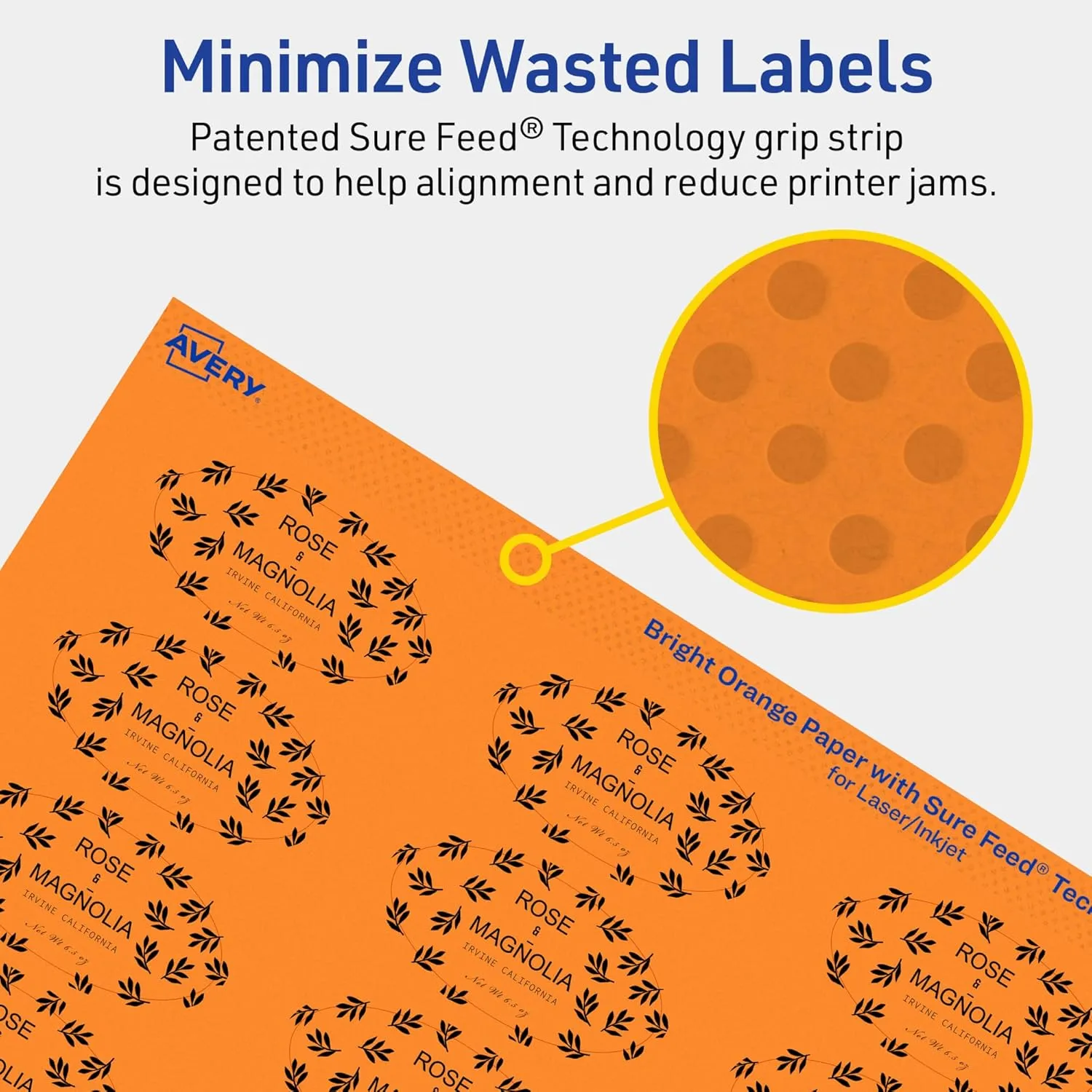 AVERY Printable Oval Labels, Sure Feed Technology, 1" x 2", Bright Orange, Print-to-The-Edge, Laser/Inkjet Printable