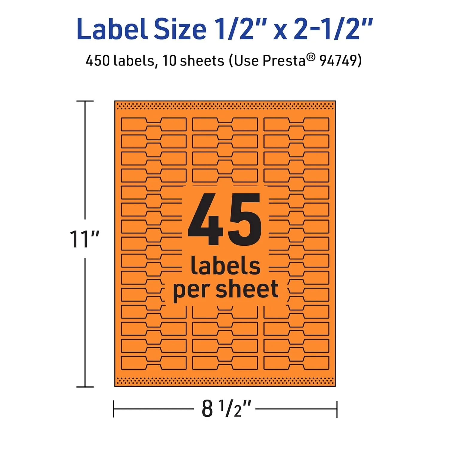 Avery Printable Barbell Labels, Sure Feed Technology, 1/2" x 2-1/2", Bright Orange Labels, Laser/Inkjet Printable, 450 Total