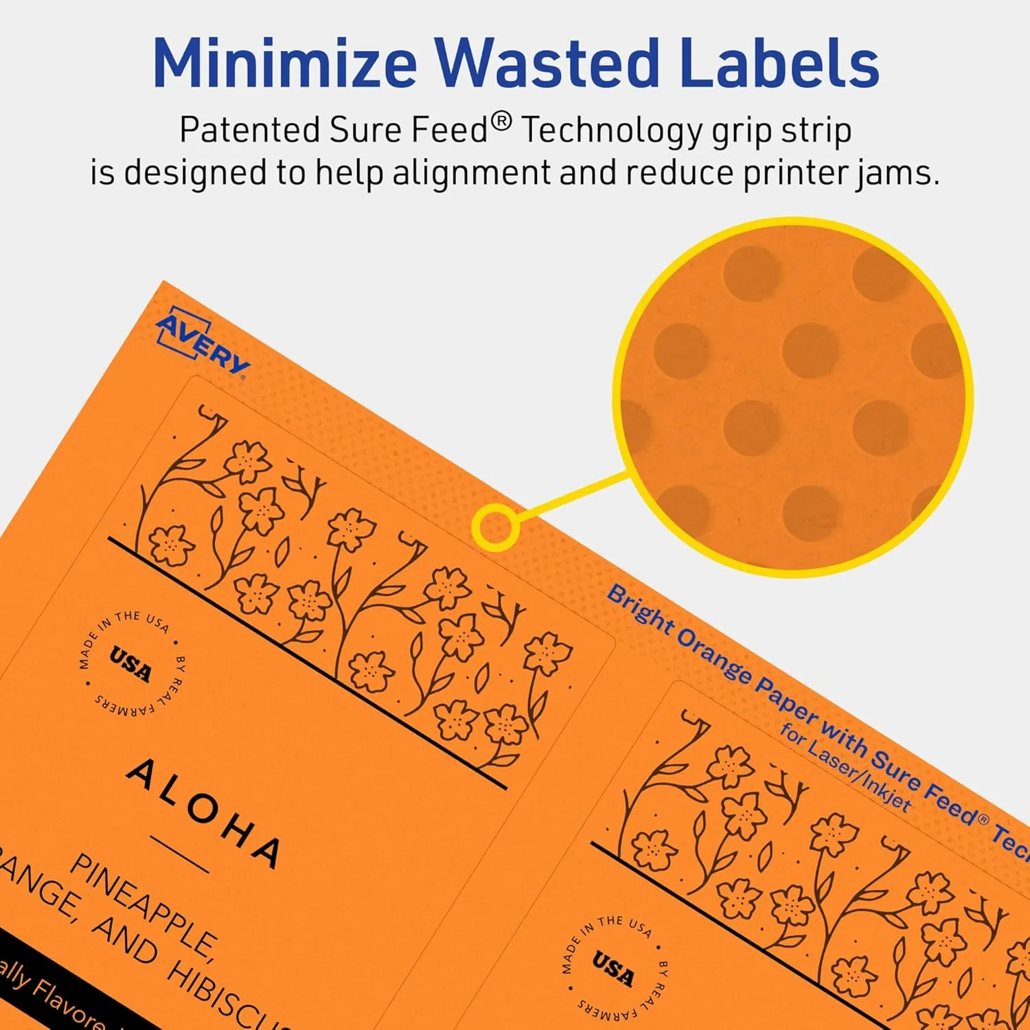 Avery Printable Rectangle Labels, Sure Feed Technology, 5" x 3.5", Bright Orange