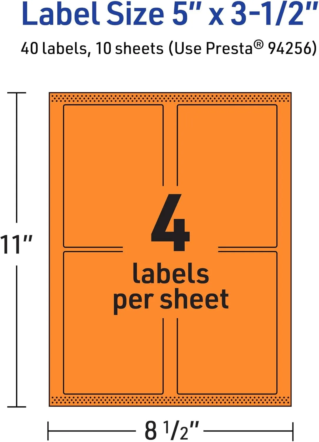 Avery Printable Rectangle Labels, Sure Feed Technology, 5" x 3.5", Bright Orange