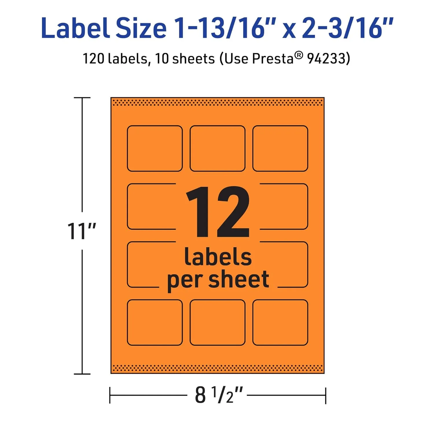 Avery Bright Orange Rectangle Labels, 1-13/16" x 2-3/16", Sure Feed Technology