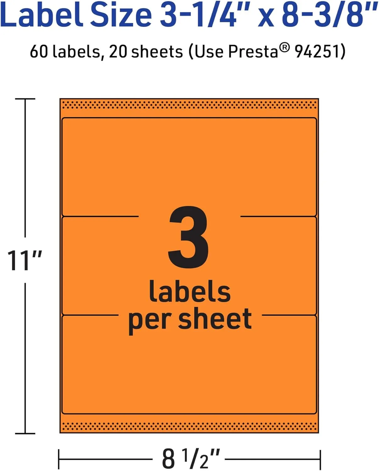 Avery Bright Orange Rectangle Labels 3-1/4" x 8-3/8"