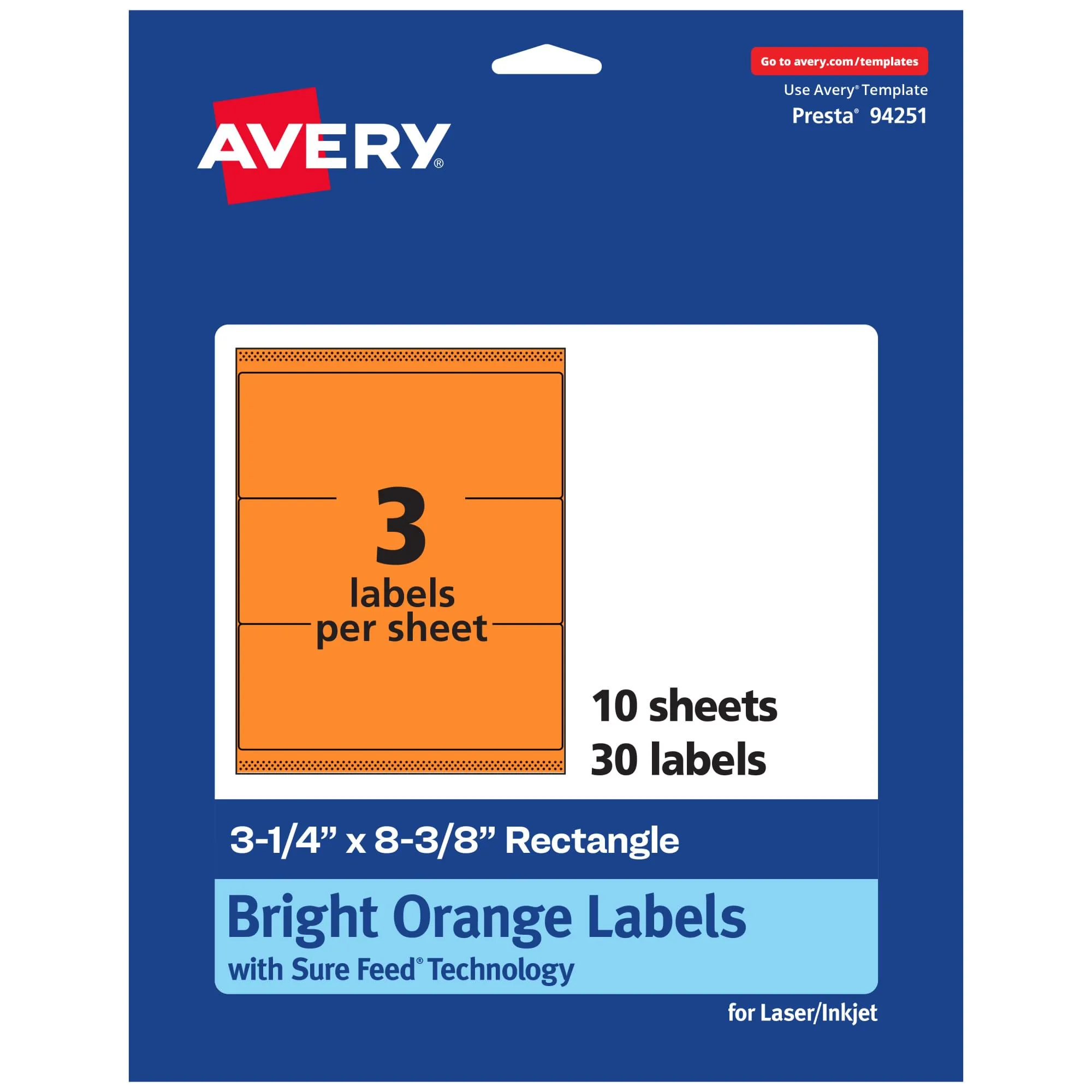 Avery Bright Orange Rectangle Labels 3-1/4" x 8-3/8"