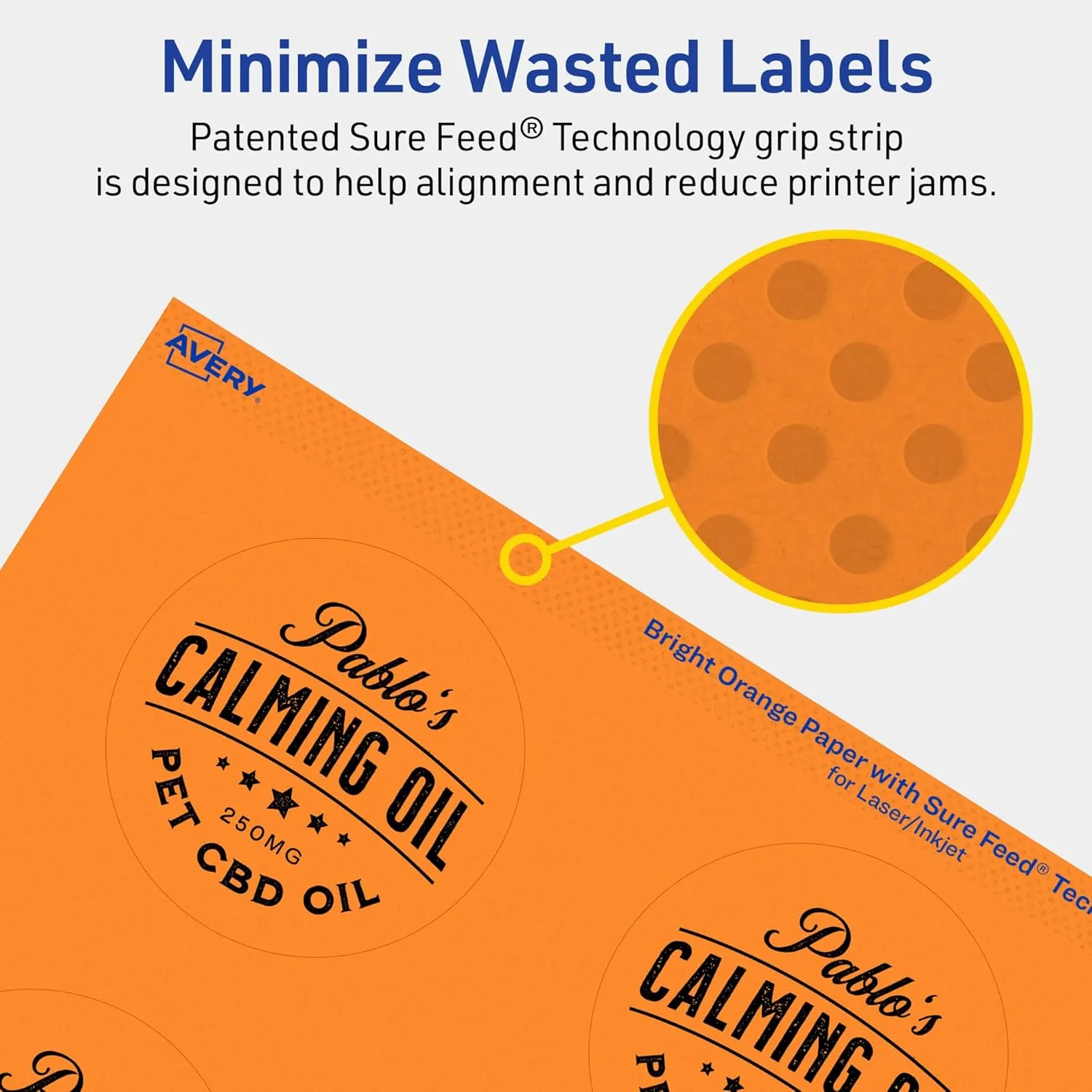 Avery Printable Round Labels, Sure Feed Technology, 2-3/4" Diameter, Bright Orange Labels, Print-to-The-Edge