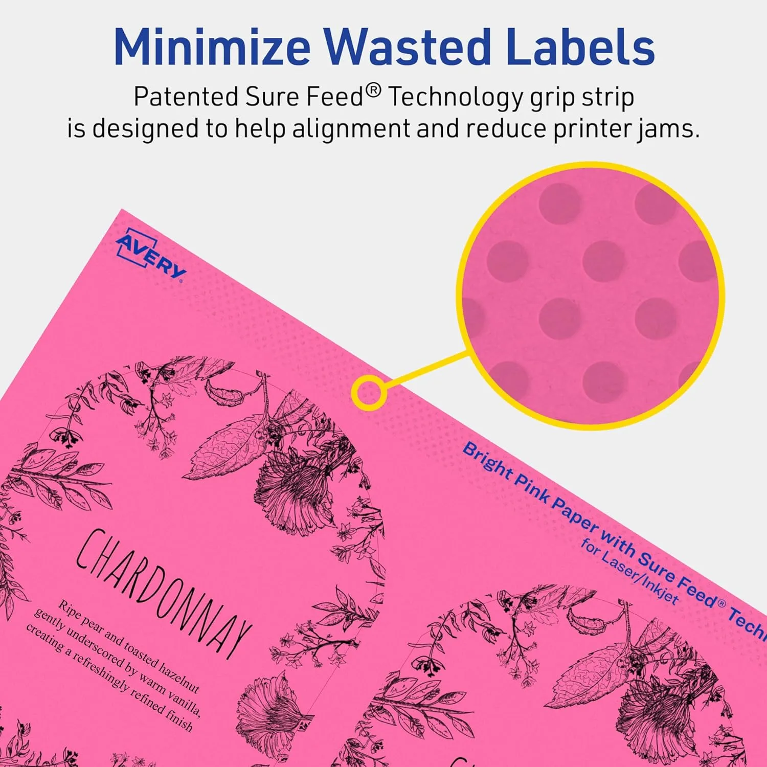 Avery Printable Arched Labels, Sure Feed Technology, 4-3/4" x 3-1/2", Bright Pink Labels, Print-to-The-Edge
