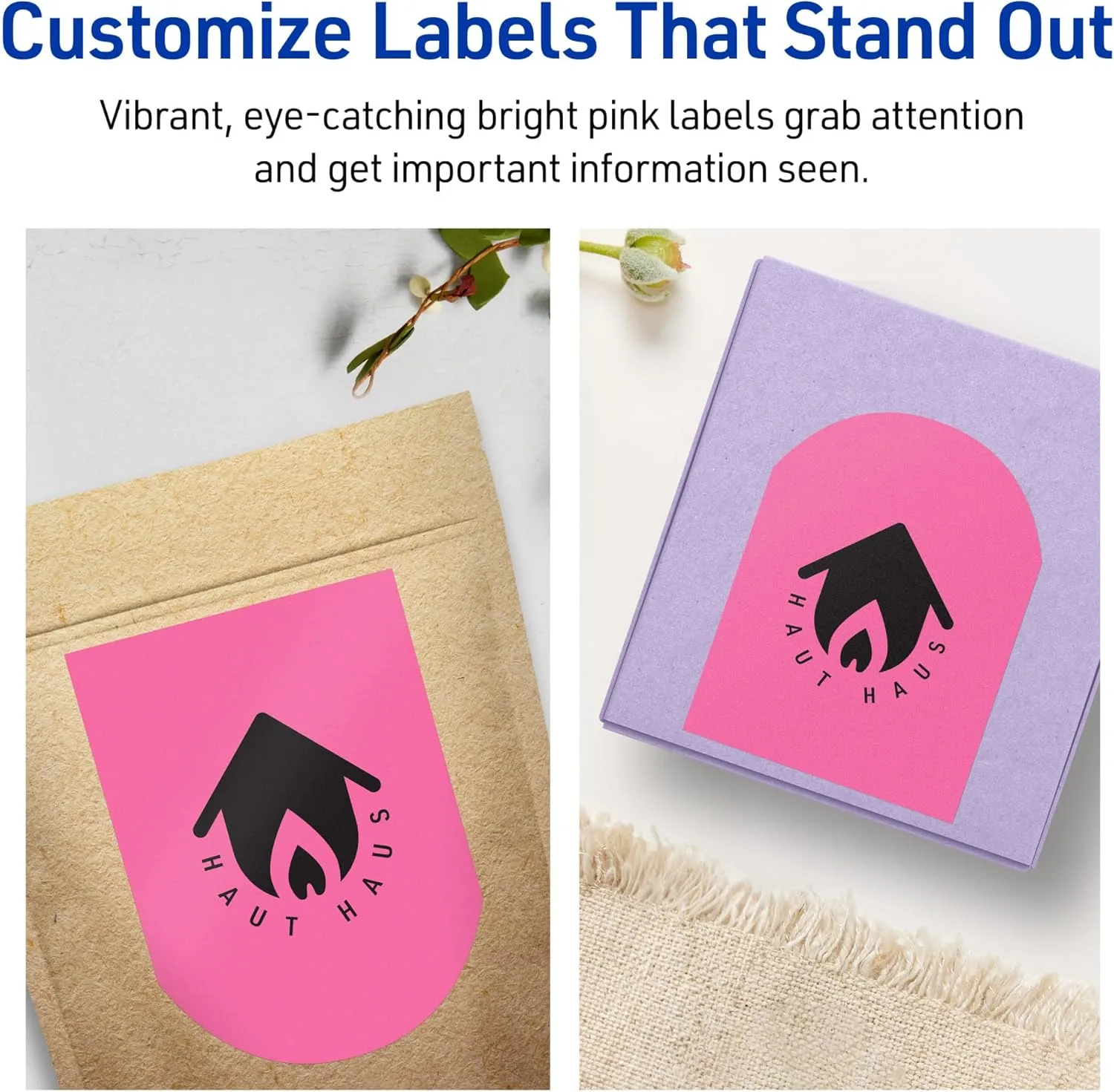Avery Printable Arched Labels, Sure Feed Technology, 4-3/4" x 3-1/2", Bright Pink Labels, Print-to-The-Edge