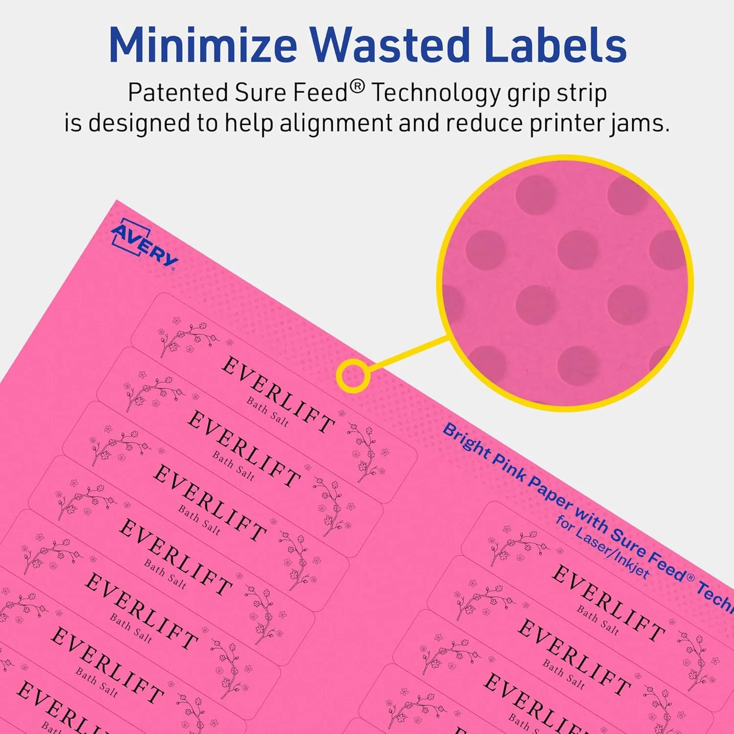 Avery Printable Rectangle Labels, Sure Feed Technology, 5/8" x 3", Bright Pink, Laser/Inkjet Printable