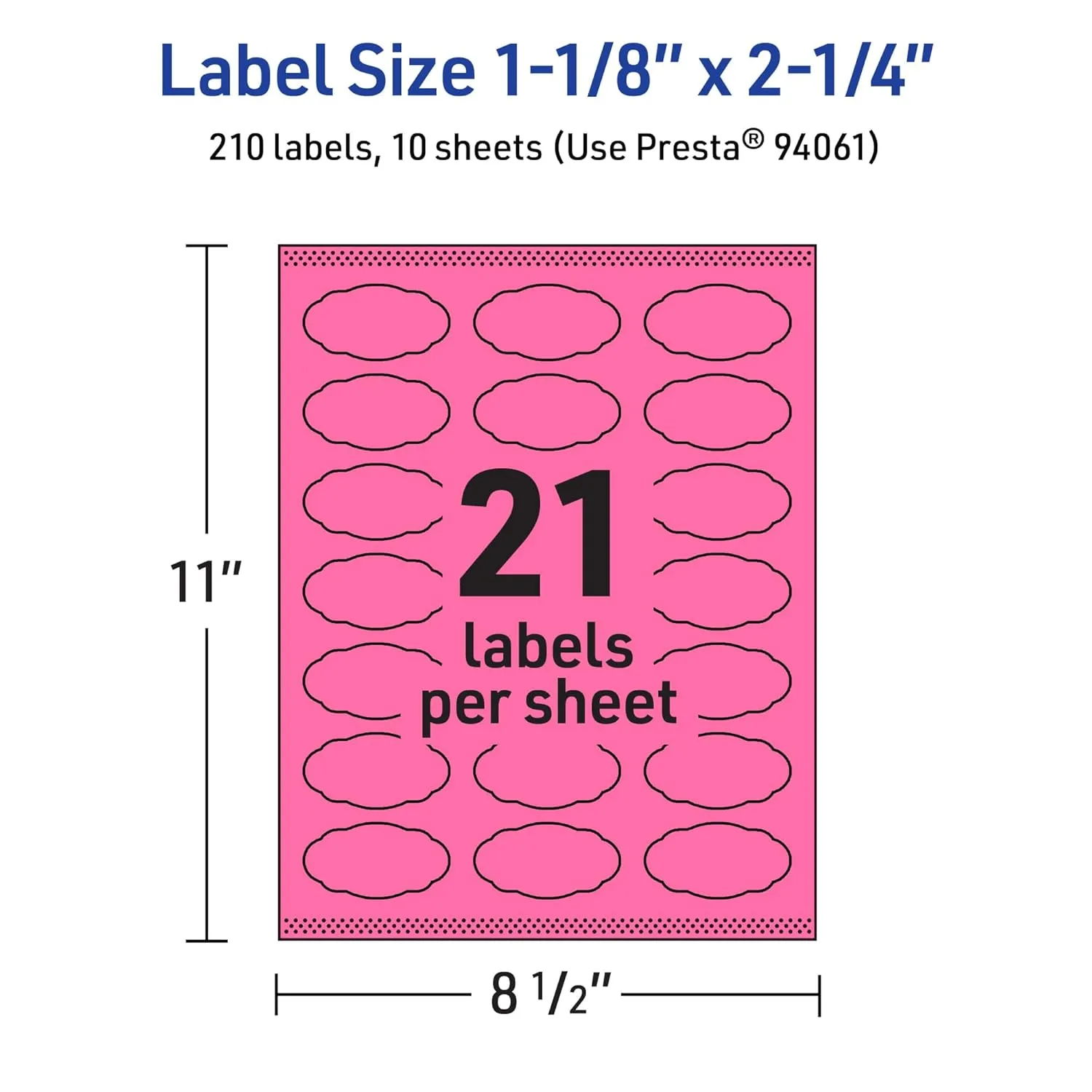 Avery Printable Oval Scalloped Labels, Sure Feed Technology, 1-1/8" x 2-1/4", Bright Pink, Print-to-the-Edge
