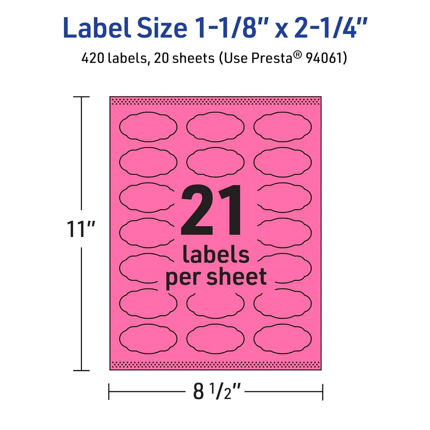 Avery Printable Oval Scalloped Labels, Sure Feed Technology, 1-1/8" x 2-1/4", Bright Pink, Print-to-the-Edge