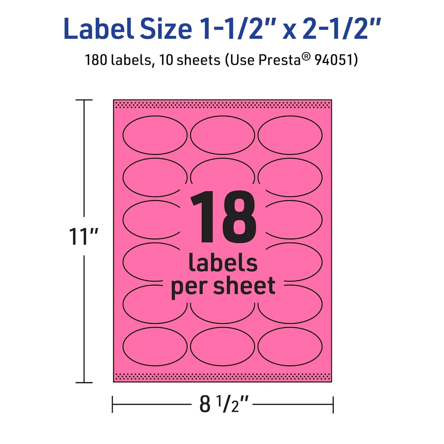 Avery Printable Oval Labels, Sure Feed Technology, 1-1/2" x 2-1/2", Bright Pink