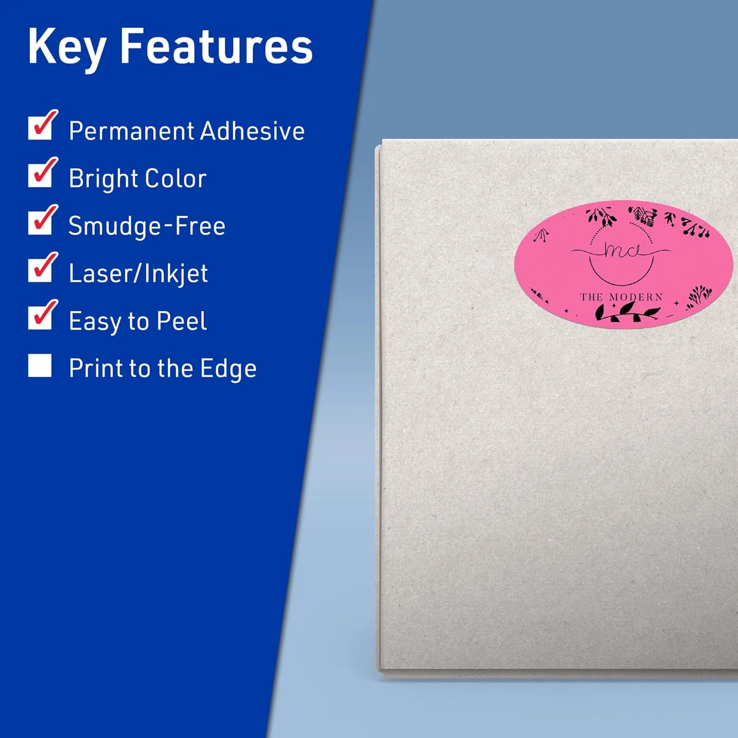 Avery Printable Oval Labels, Sure Feed Technology, 4-1/4" x 2-1/2", Bright Pink Labels, Laser/Inkjet Printable, 60 Total