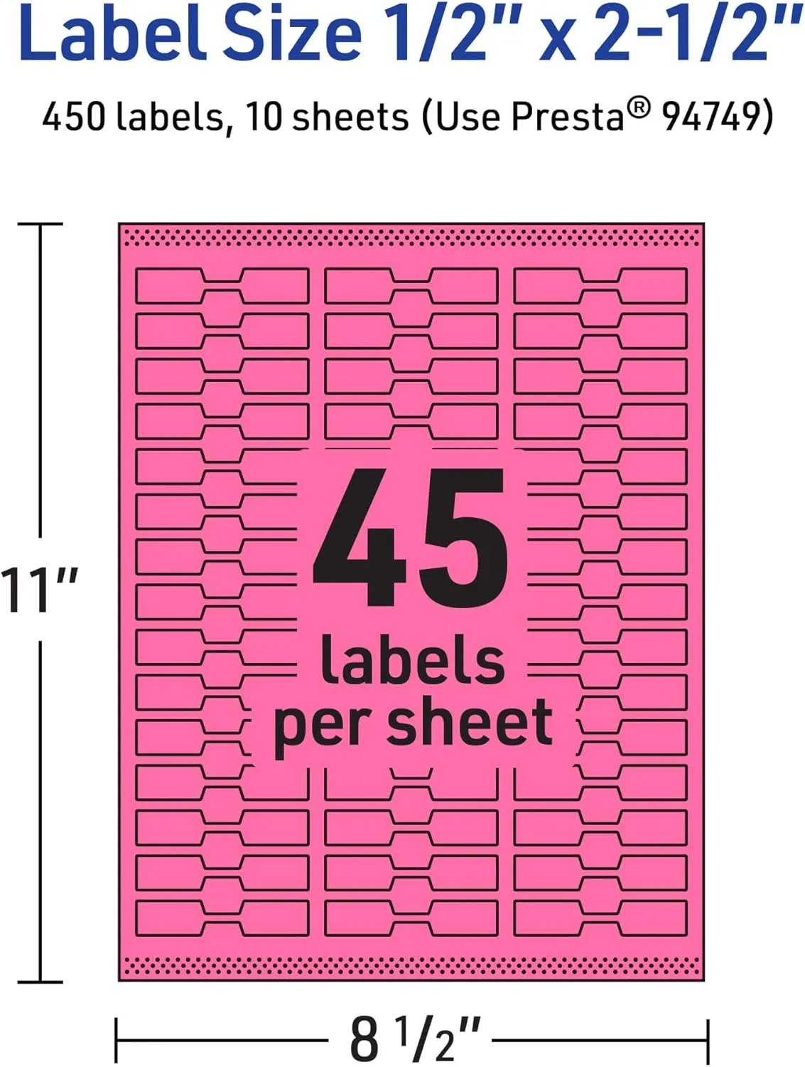 AVERY Printable Barbell Labels, Sure Feed Technology, 1/2" x 2-1/2", Bright Pink