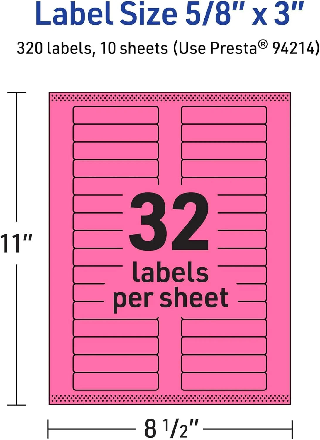 Avery Printable Rectangle Labels, Sure Feed Technology, 5/8" x 3", Bright Pink, Laser/Inkjet Printable