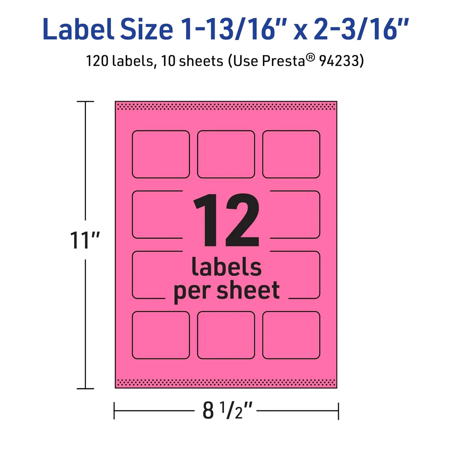 AVERY Printable Rectangle Labels, Sure Feed Technology, 1-13/16" x 2-3/16", Bright Pink, Print-to-The-Edge
